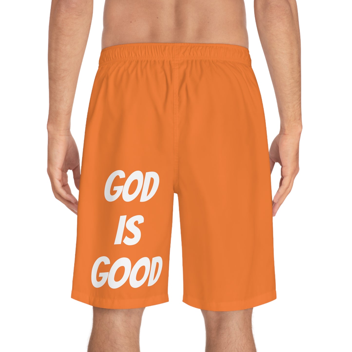 Men's Board Shorts (AOP) - GOOD MORNING JESUS - ORANGE