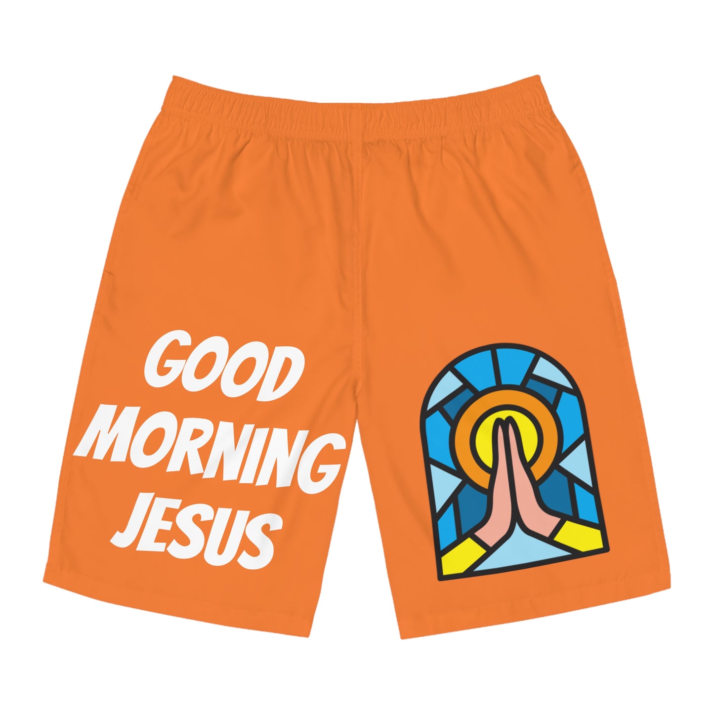 Men's Board Shorts (AOP) - GOOD MORNING JESUS - ORANGE
