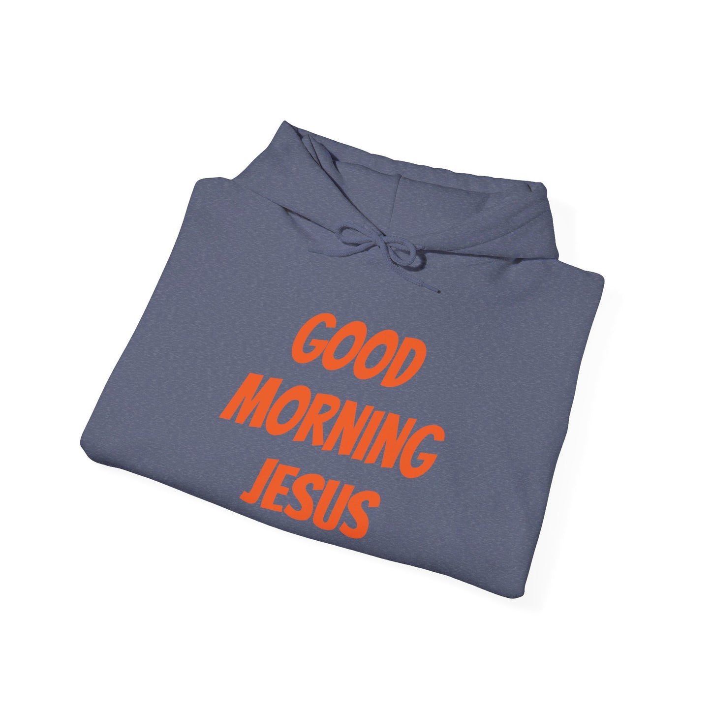 Unisex Heavy Blend™ Hooded Sweatshirt - Orange Writing - GOOD MORNING JESUS