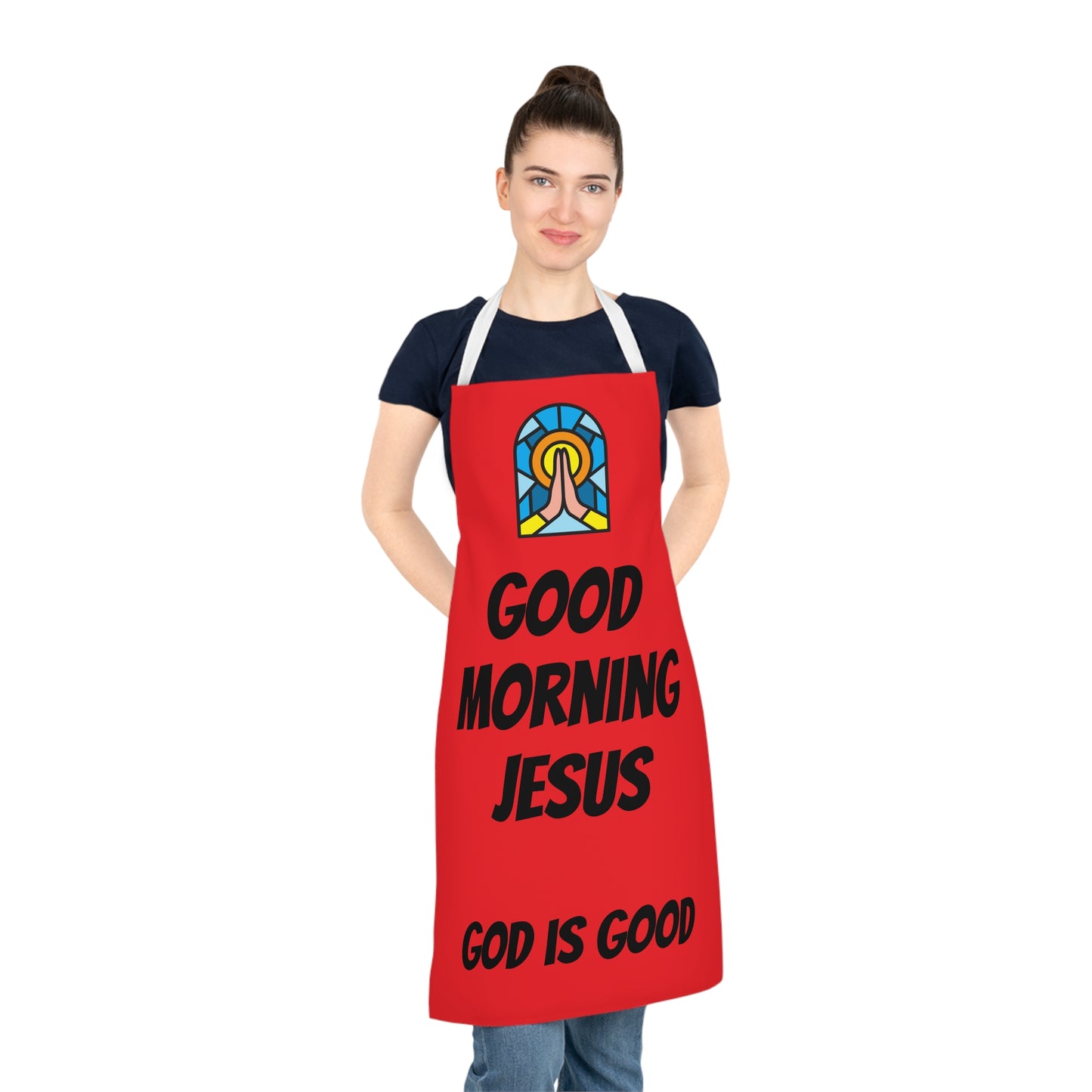 Adult Apron (AOP) - RED - (Black Writing)