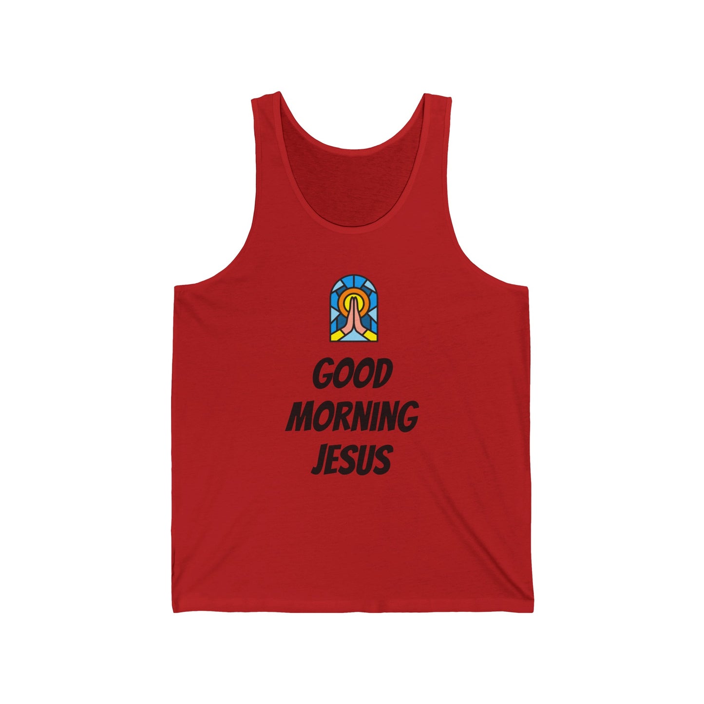 Unisex Jersey Tank - Black Writing - GOOD MORNING JESUS