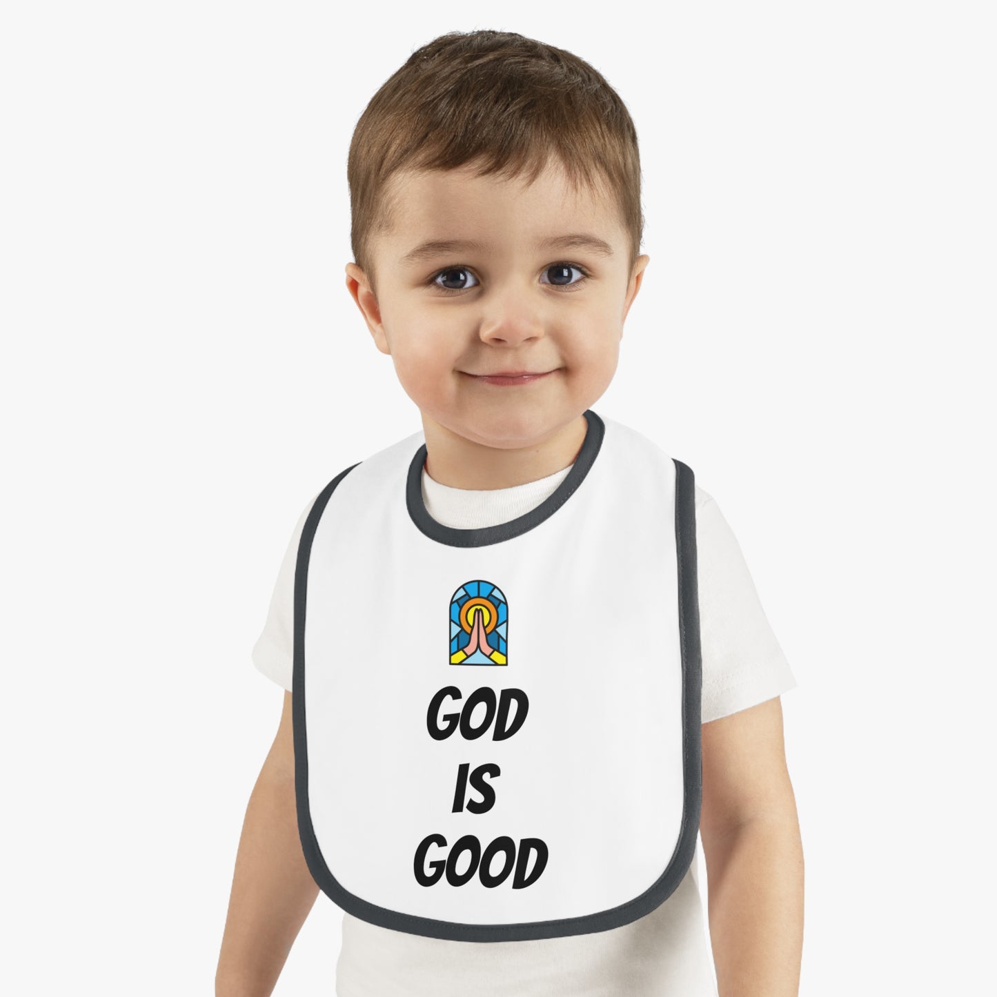 Baby Contrast Trim Jersey Bib - GOD IS GOOD