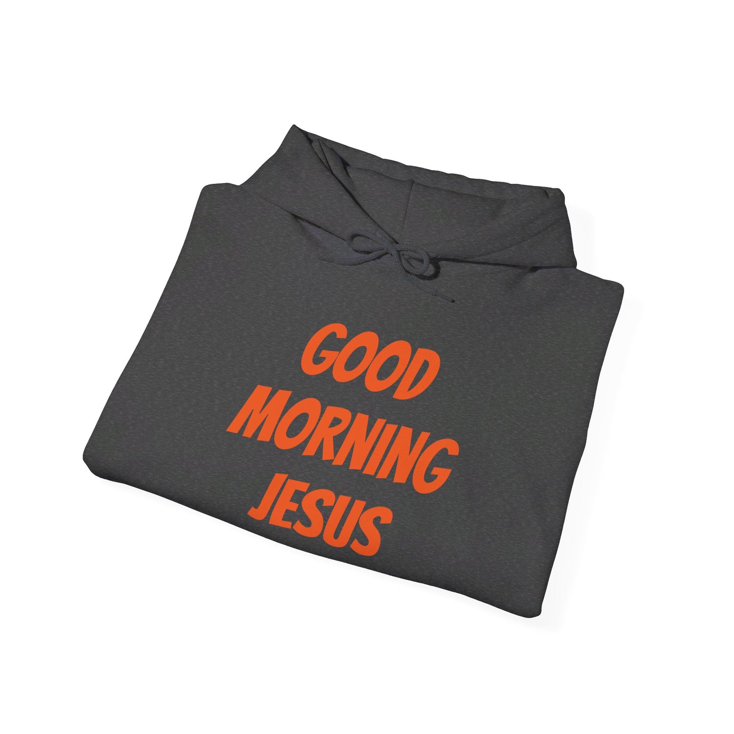 Unisex Heavy Blend™ Hooded Sweatshirt - Orange Writing - GOOD MORNING JESUS