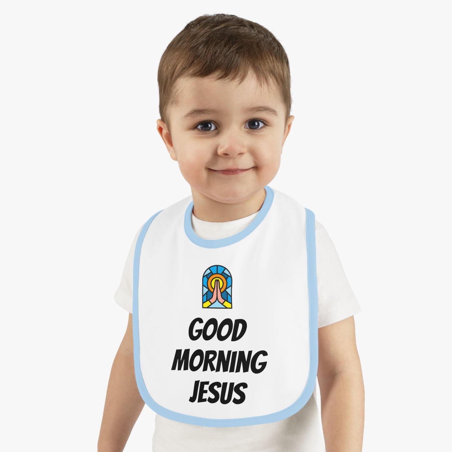 Baby Contrast Trim Jersey Bib - GOOD MORNING JESUS