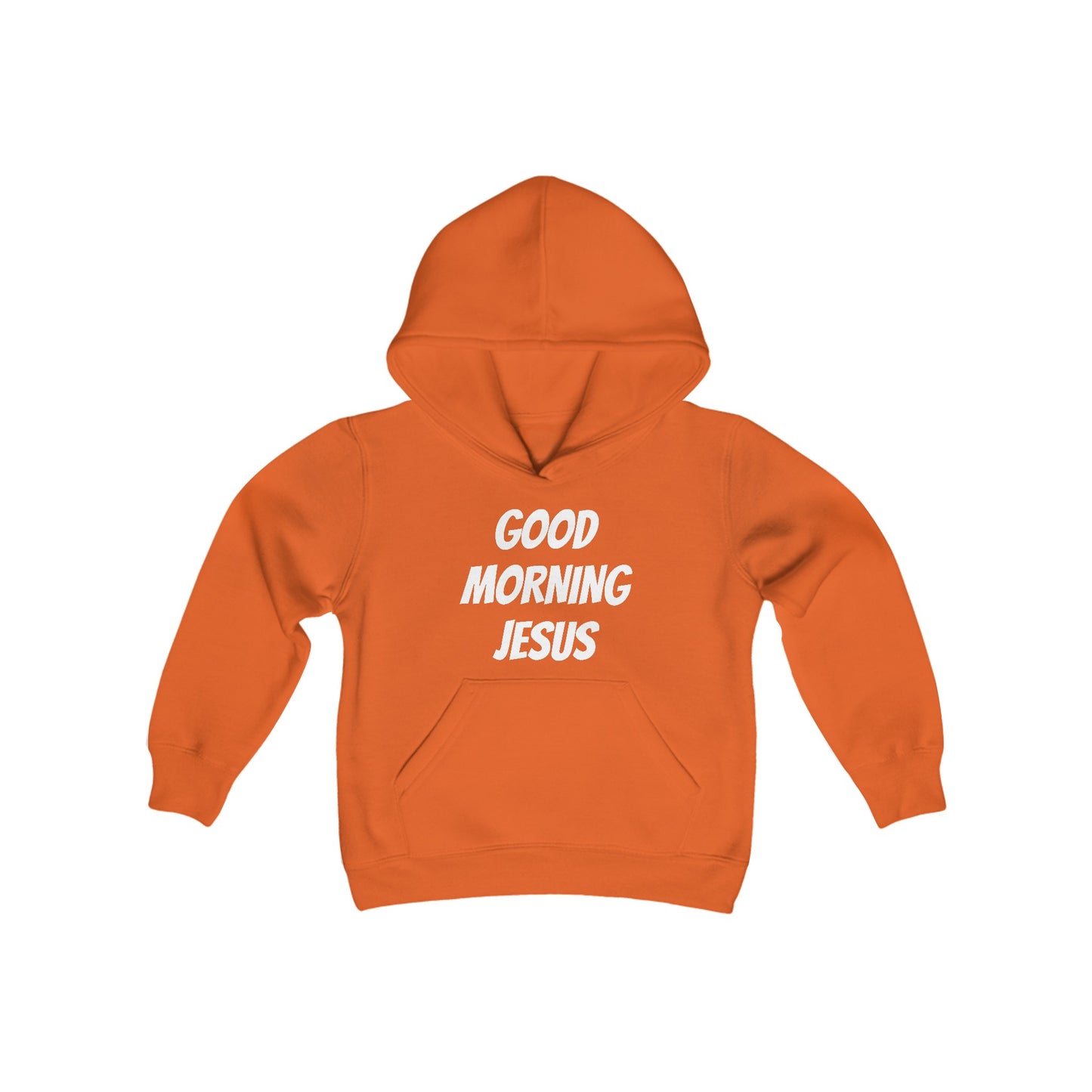 Youth Heavy Blend Hooded Sweatshirt - Black Writing - GOOD MORNING JESUS - PURPLE
