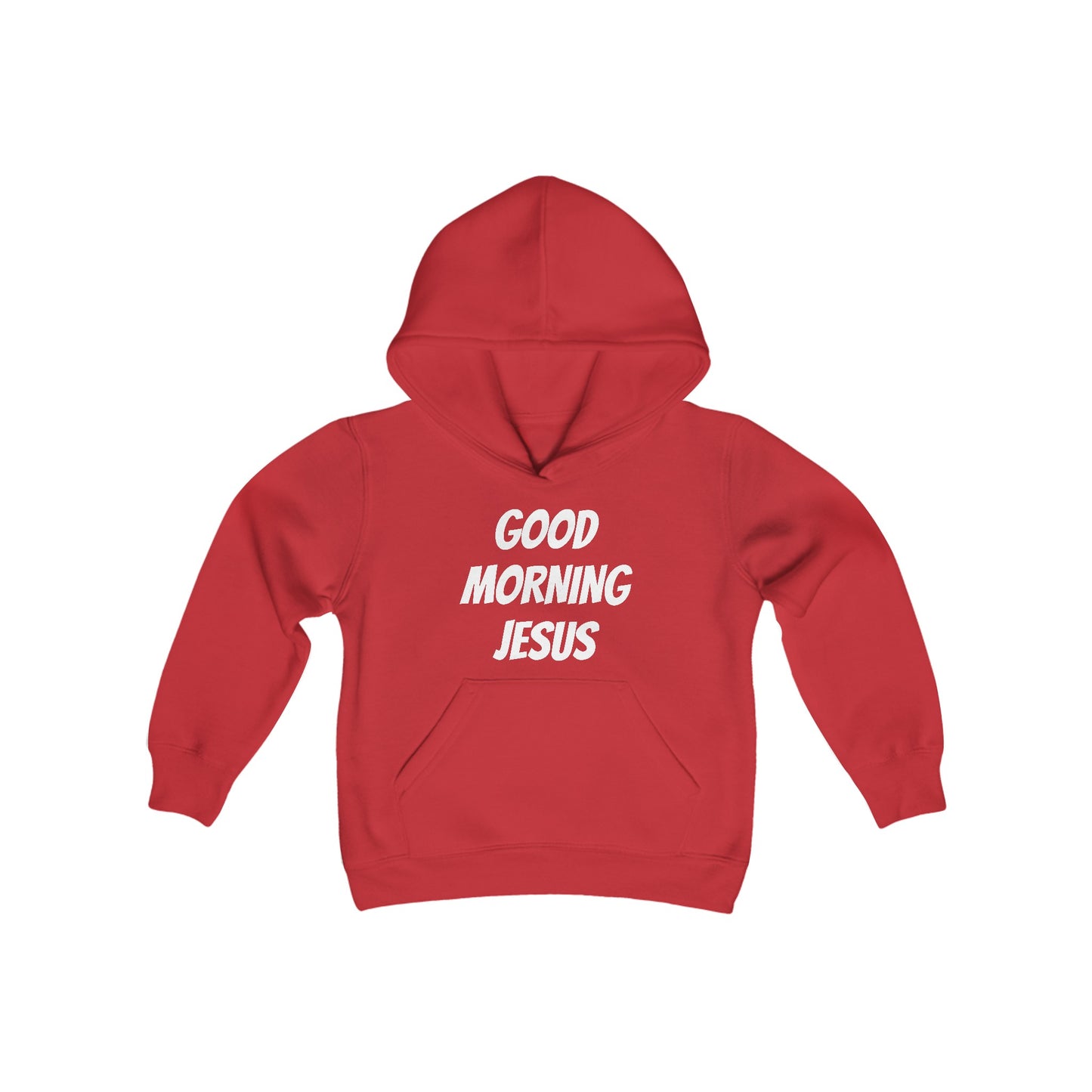 Youth Heavy Blend Hooded Sweatshirt - Black Writing - GOOD MORNING JESUS - PURPLE