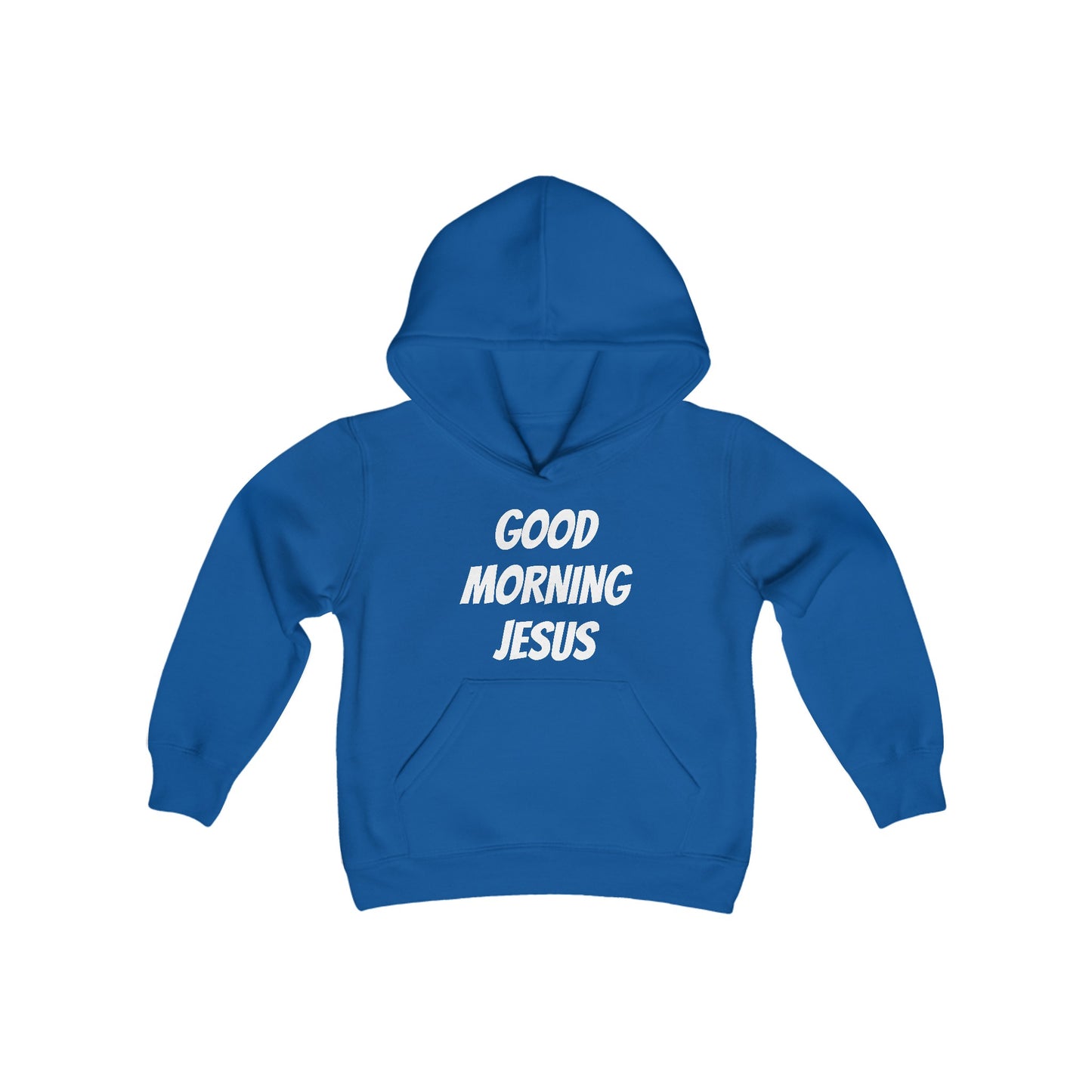 Youth Heavy Blend Hooded Sweatshirt - Black Writing - GOOD MORNING JESUS - GREEN