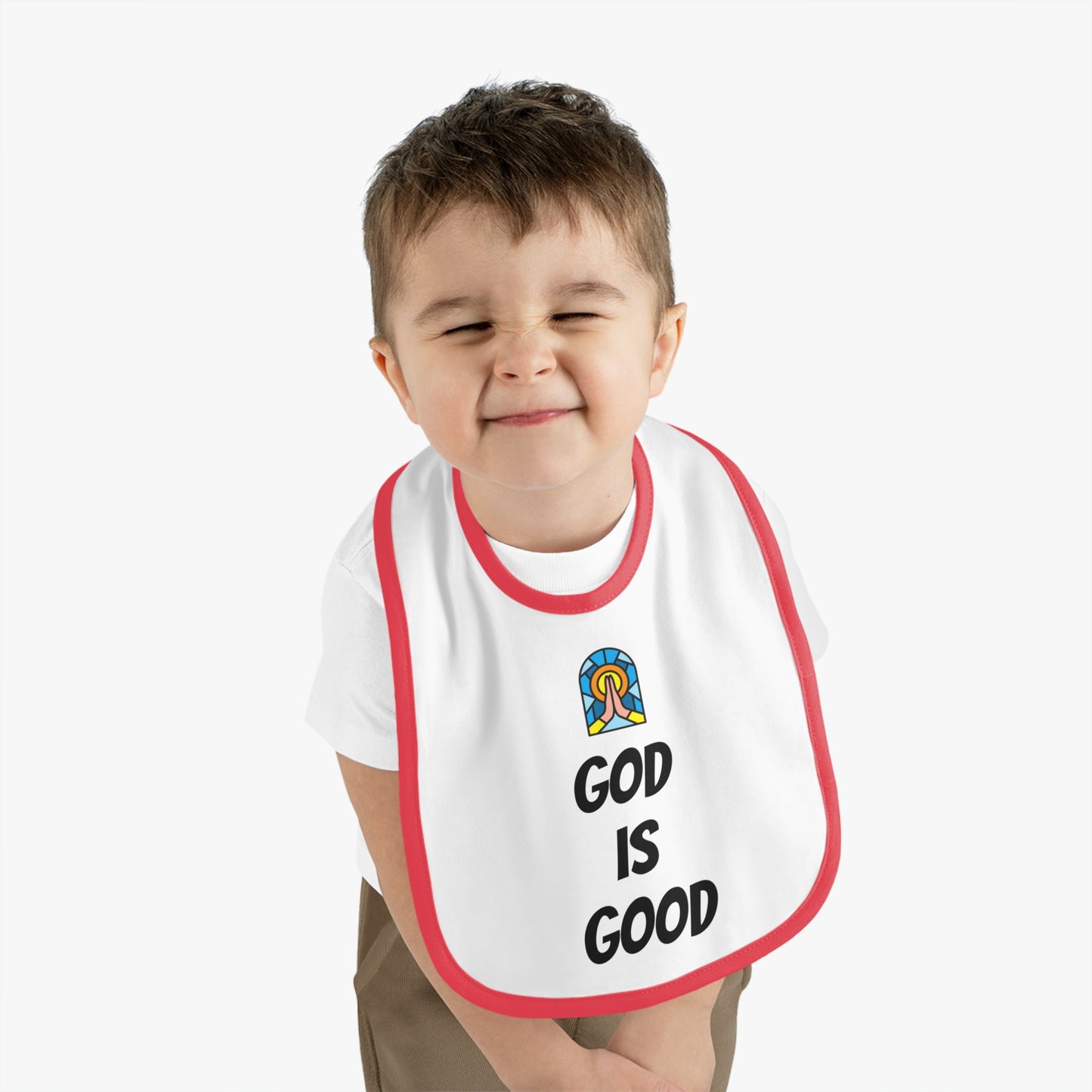 Baby Contrast Trim Jersey Bib - GOD IS GOOD