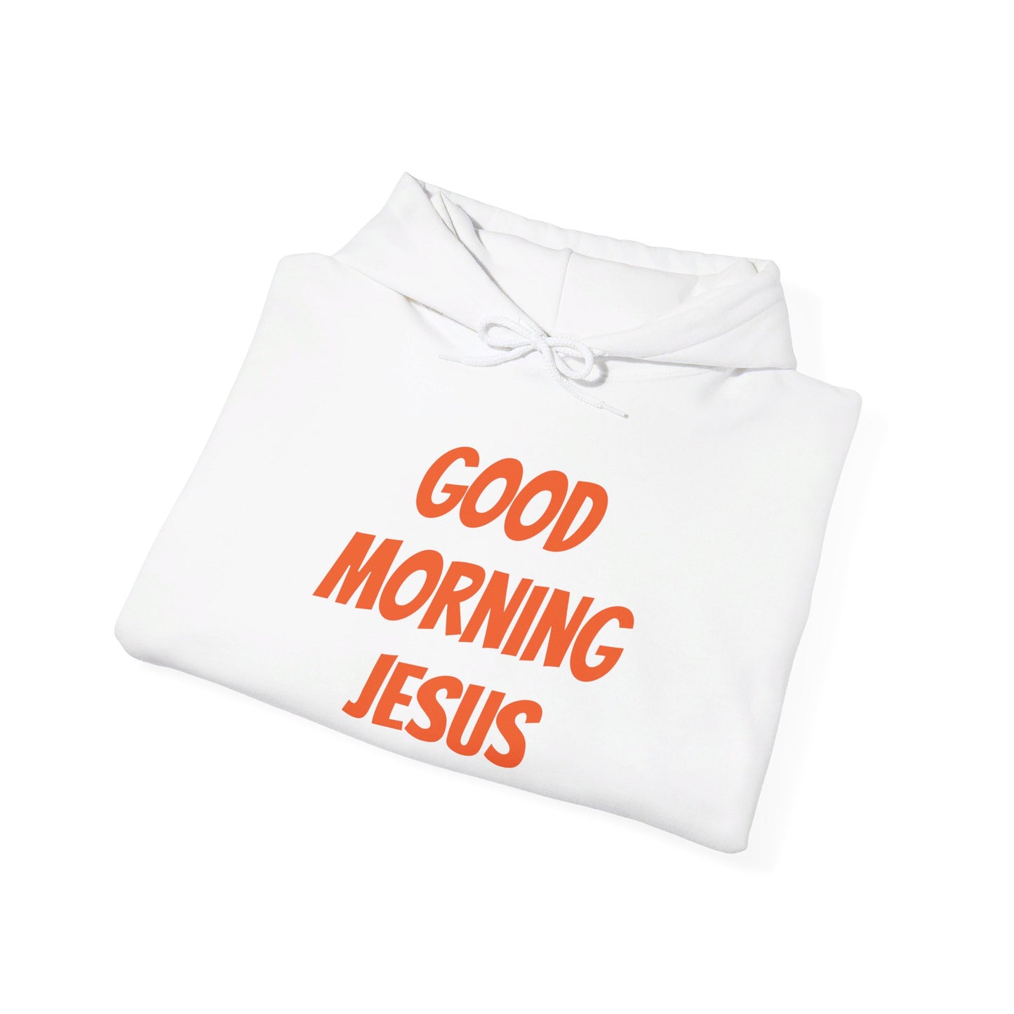 Unisex Heavy Blend™ Hooded Sweatshirt - Orange Writing - GOOD MORNING JESUS