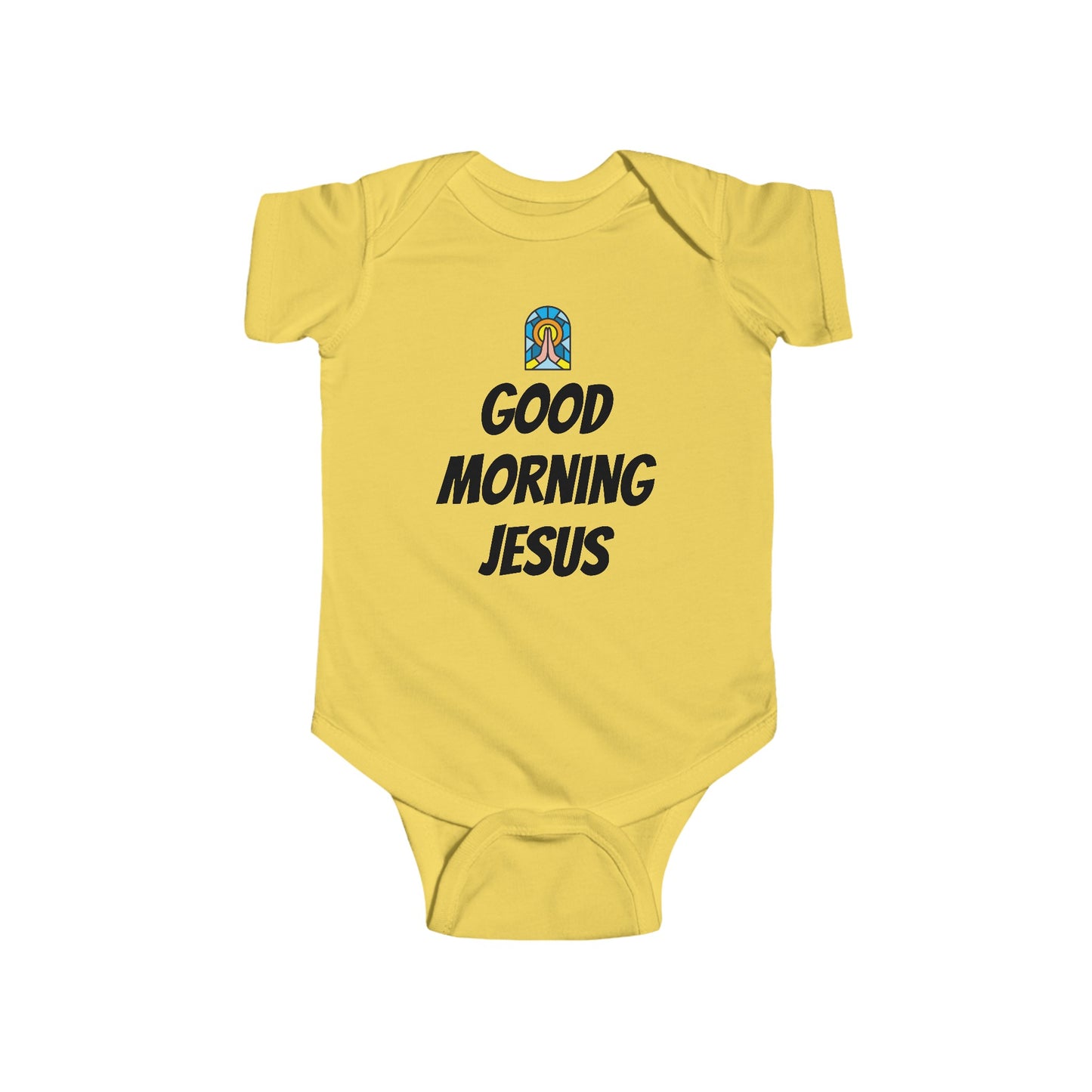 Infant Fine Jersey Bodysuit - Black Writing - GOOD MORNING JESUS - PINK