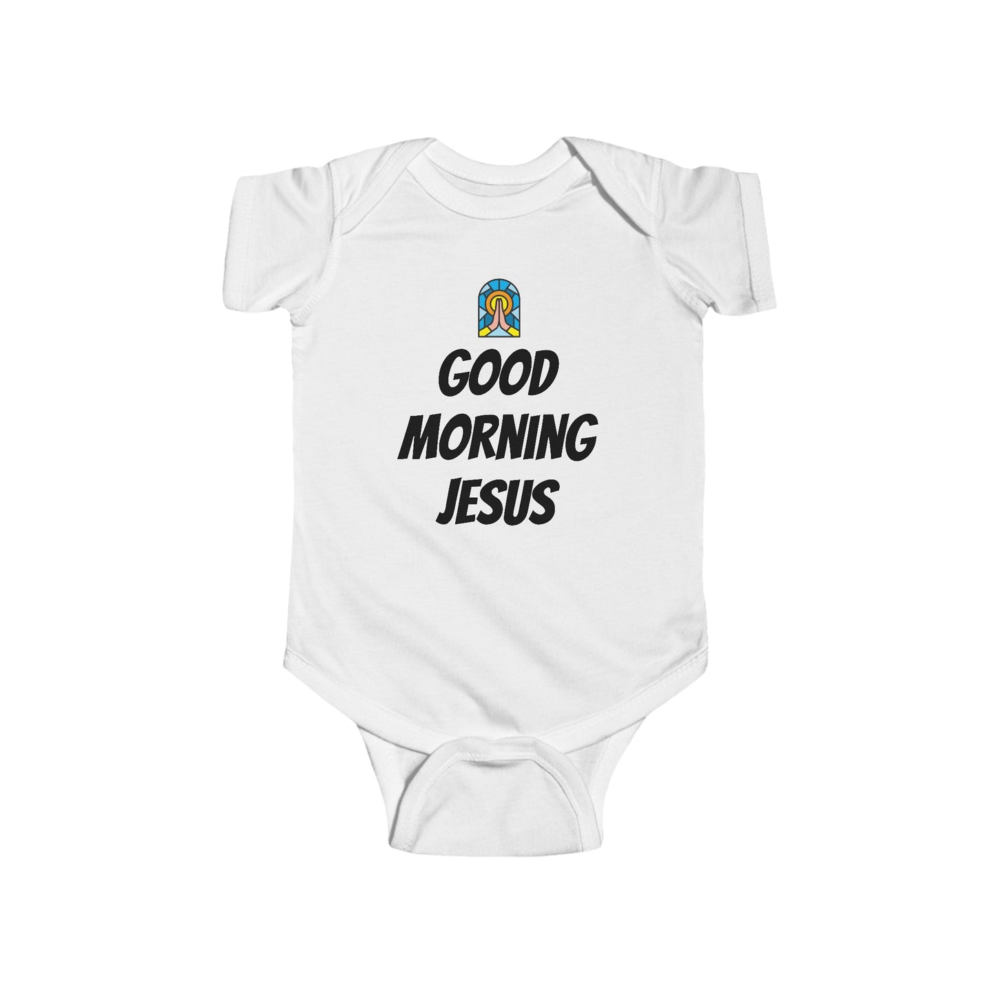 Infant Fine Jersey Bodysuit - Black Writing - GOOD MORNING JESUS - PINK