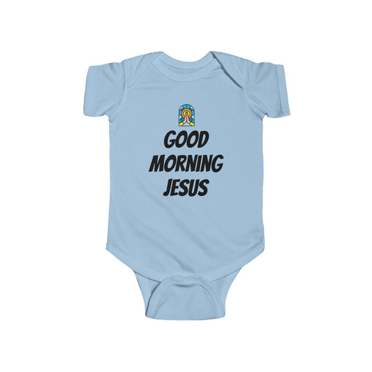 Infant Fine Jersey Bodysuit - Black Writing - GOOD MORNING JESUS - BLUE