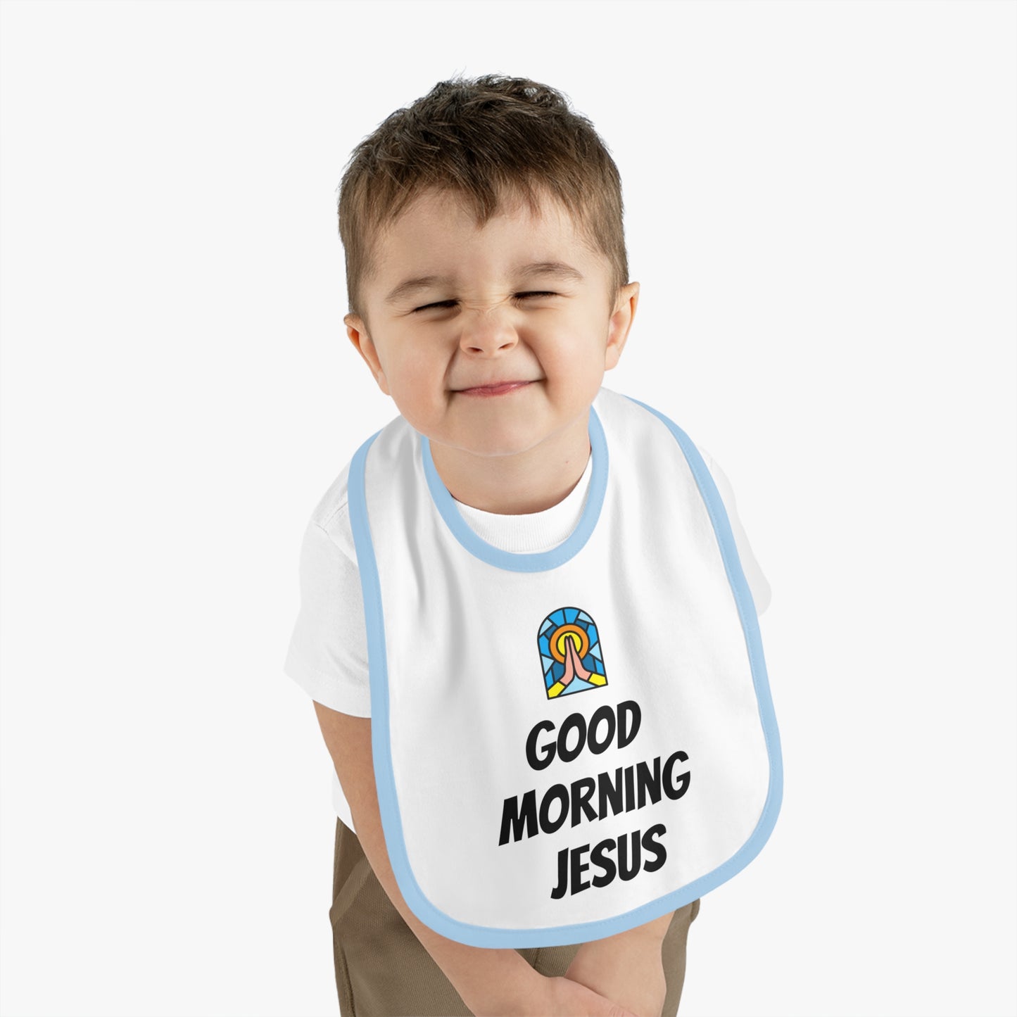 Baby Contrast Trim Jersey Bib - GOOD MORNING JESUS
