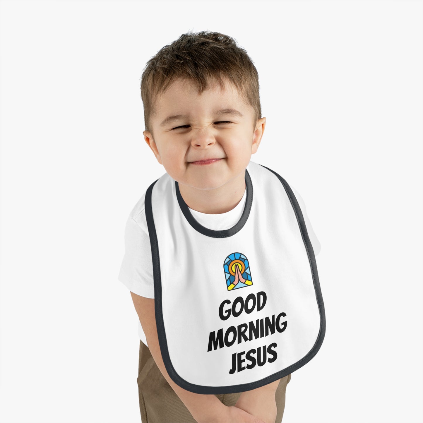Baby Contrast Trim Jersey Bib - GOOD MORNING JESUS