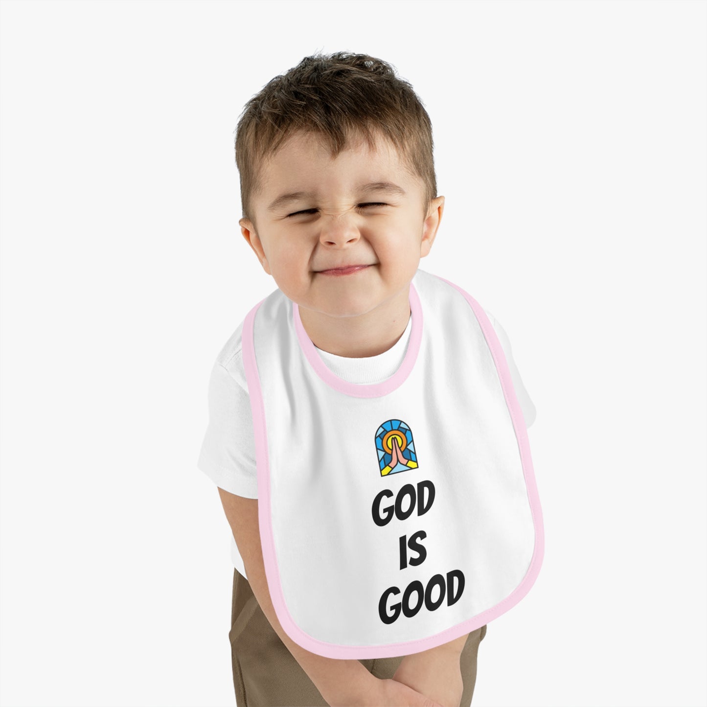 Baby Contrast Trim Jersey Bib - GOD IS GOOD