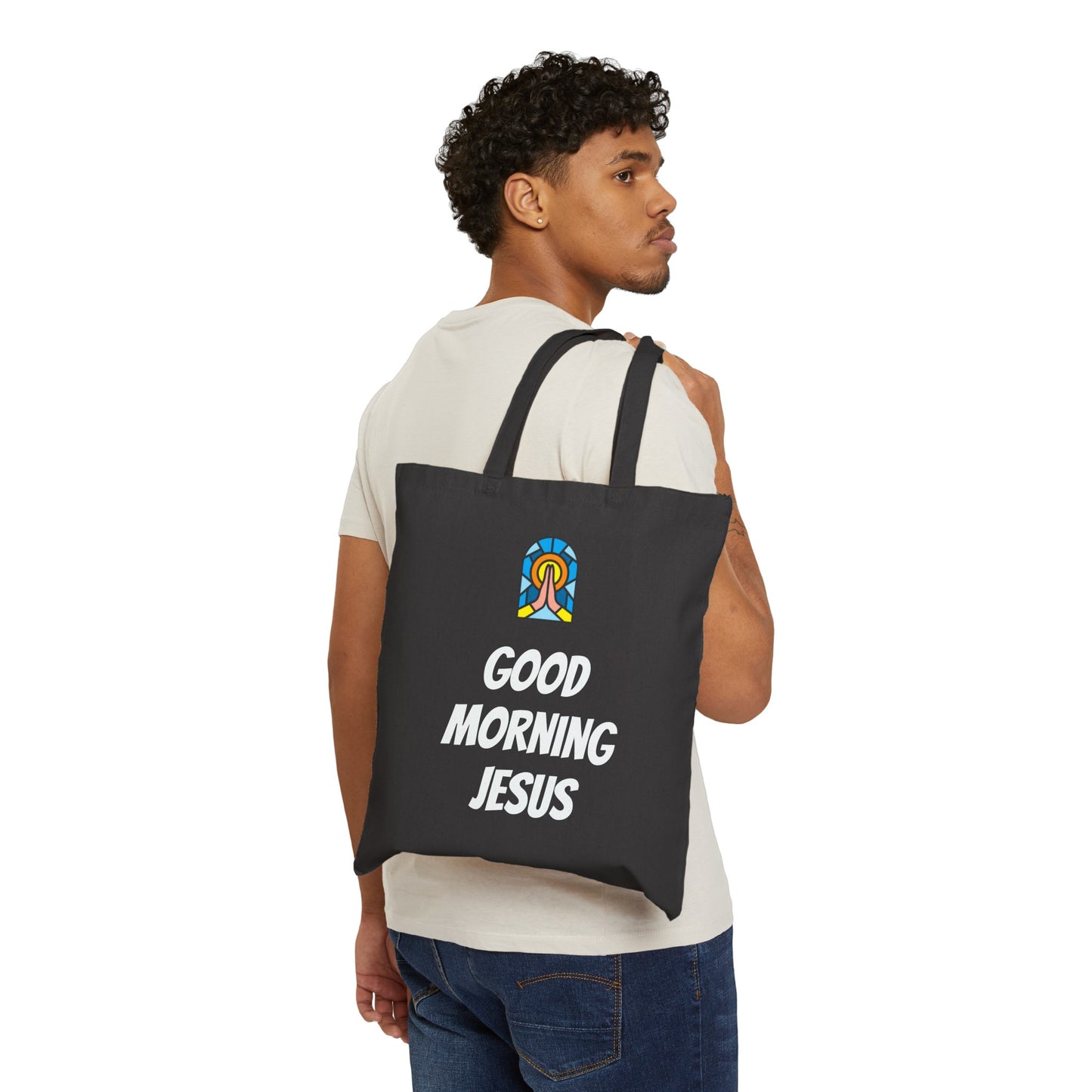 Cotton Canvas Tote Bag - GOOD MORNING JESUS - BLACK