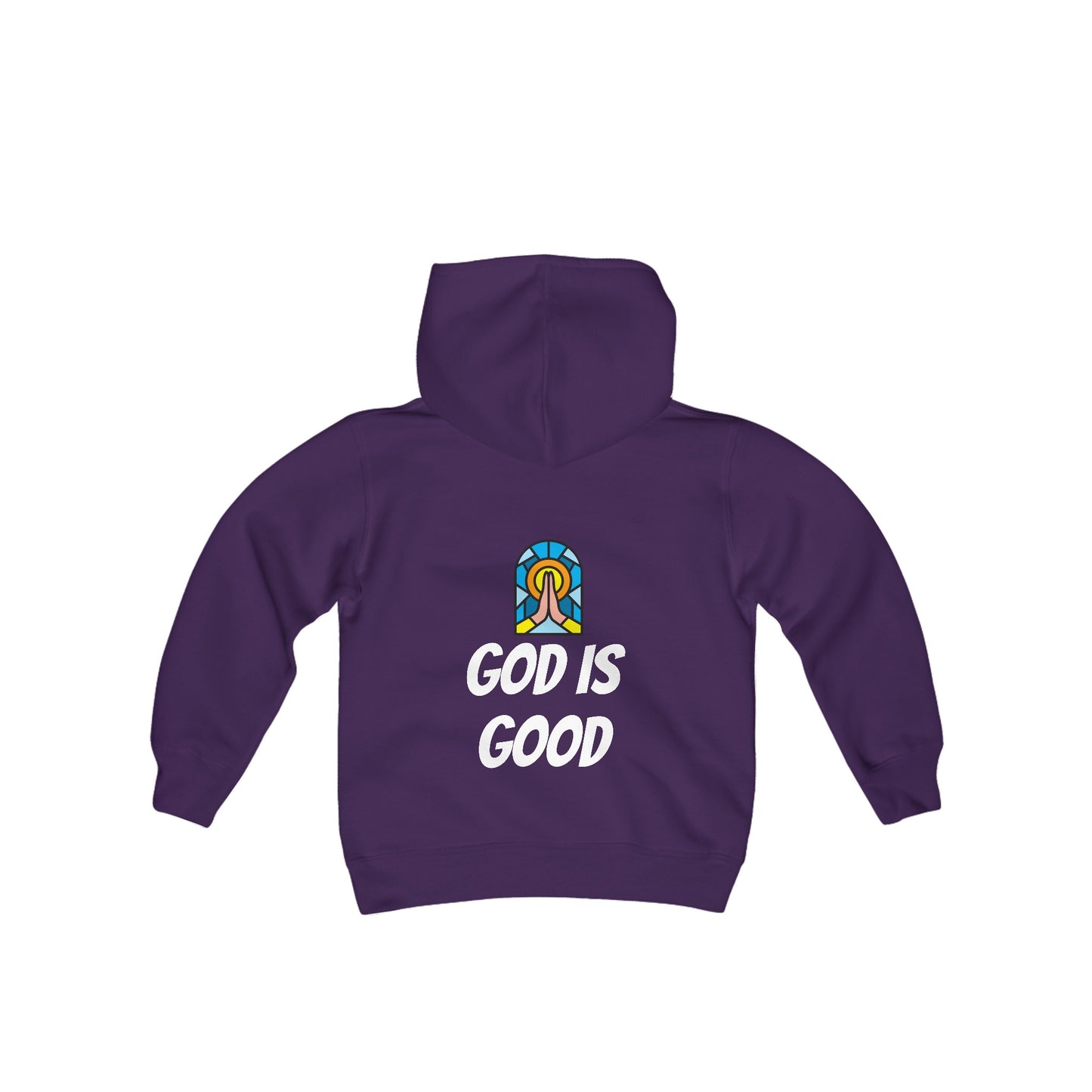 Youth Heavy Blend Hooded Sweatshirt - Black Writing - GOOD MORNING JESUS - DARK BLUE