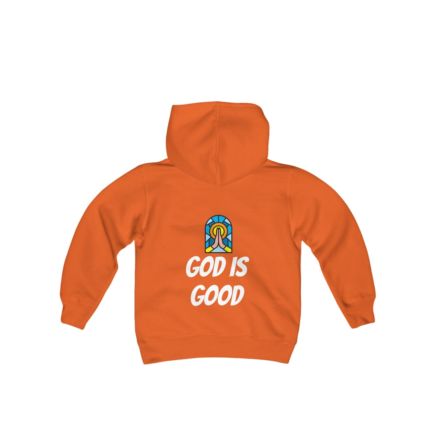 Youth Heavy Blend Hooded Sweatshirt - Black Writing - GOOD MORNING JESUS - NAVY BLUE