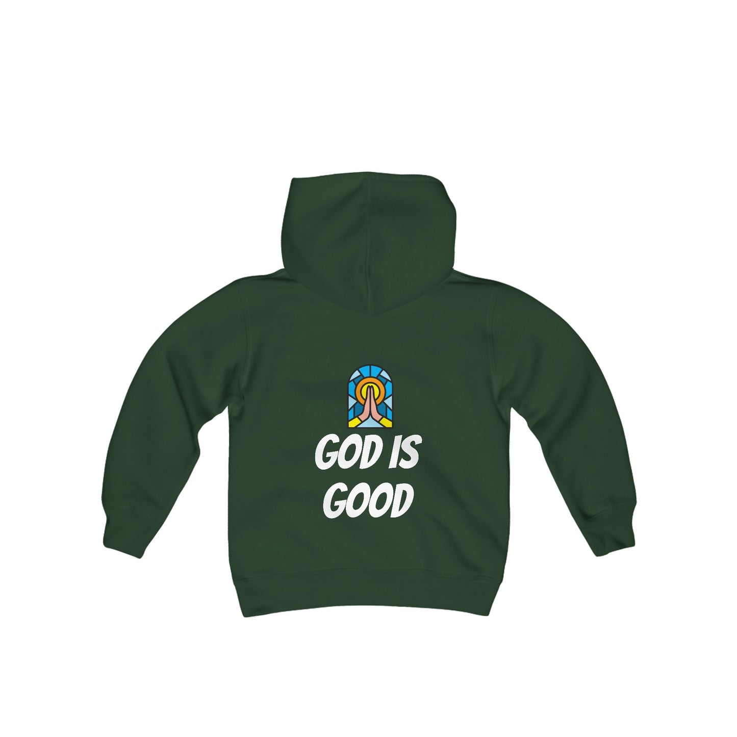 Youth Heavy Blend Hooded Sweatshirt - Black Writing - GOOD MORNING JESUS - GREEN