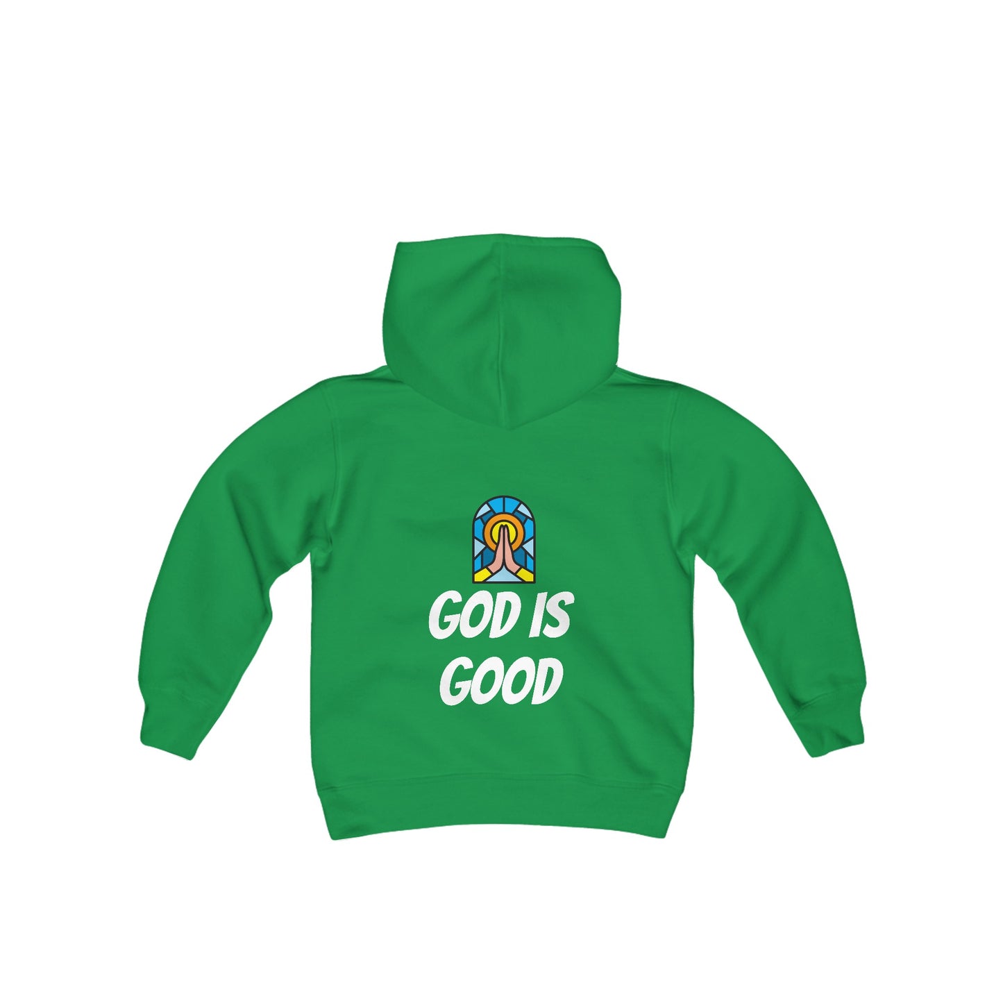 Youth Heavy Blend Hooded Sweatshirt - Black Writing - GOOD MORNING JESUS - NAVY BLUE