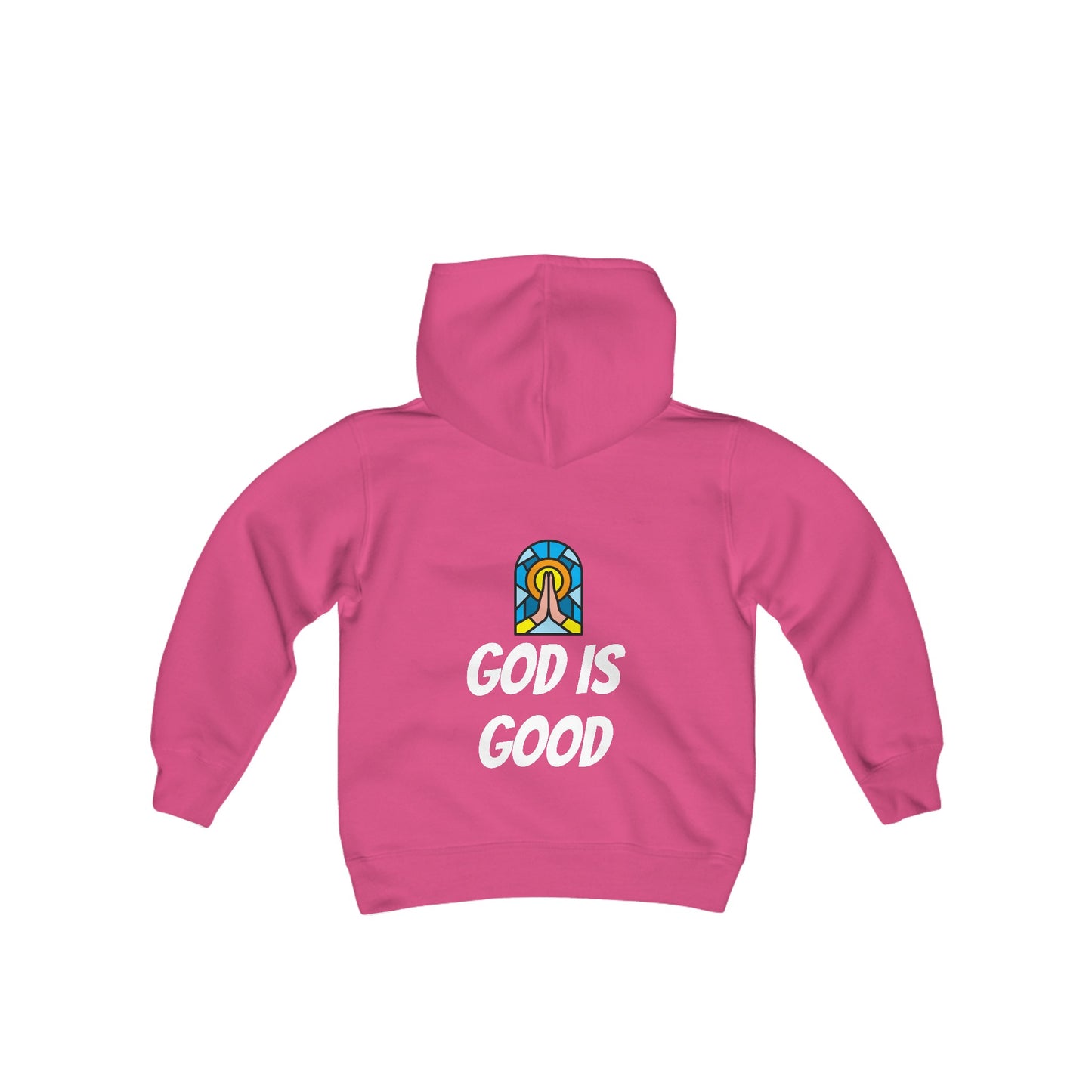 Youth Heavy Blend Hooded Sweatshirt - Black Writing - GOOD MORNING JESUS - BLACK