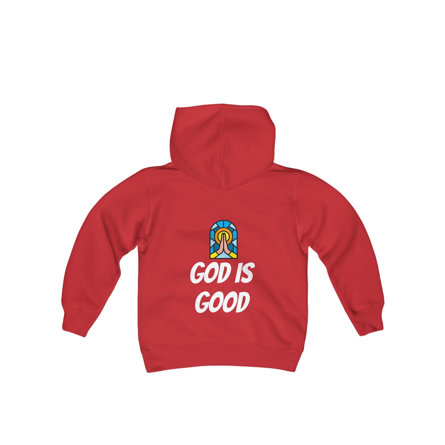 Youth Heavy Blend Hooded Sweatshirt - Black Writing - GOOD MORNING JESUS - DARK BLUE