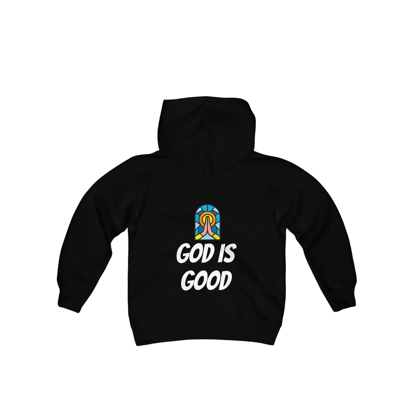 Youth Heavy Blend Hooded Sweatshirt - Black Writing - GOOD MORNING JESUS - NAVY BLUE
