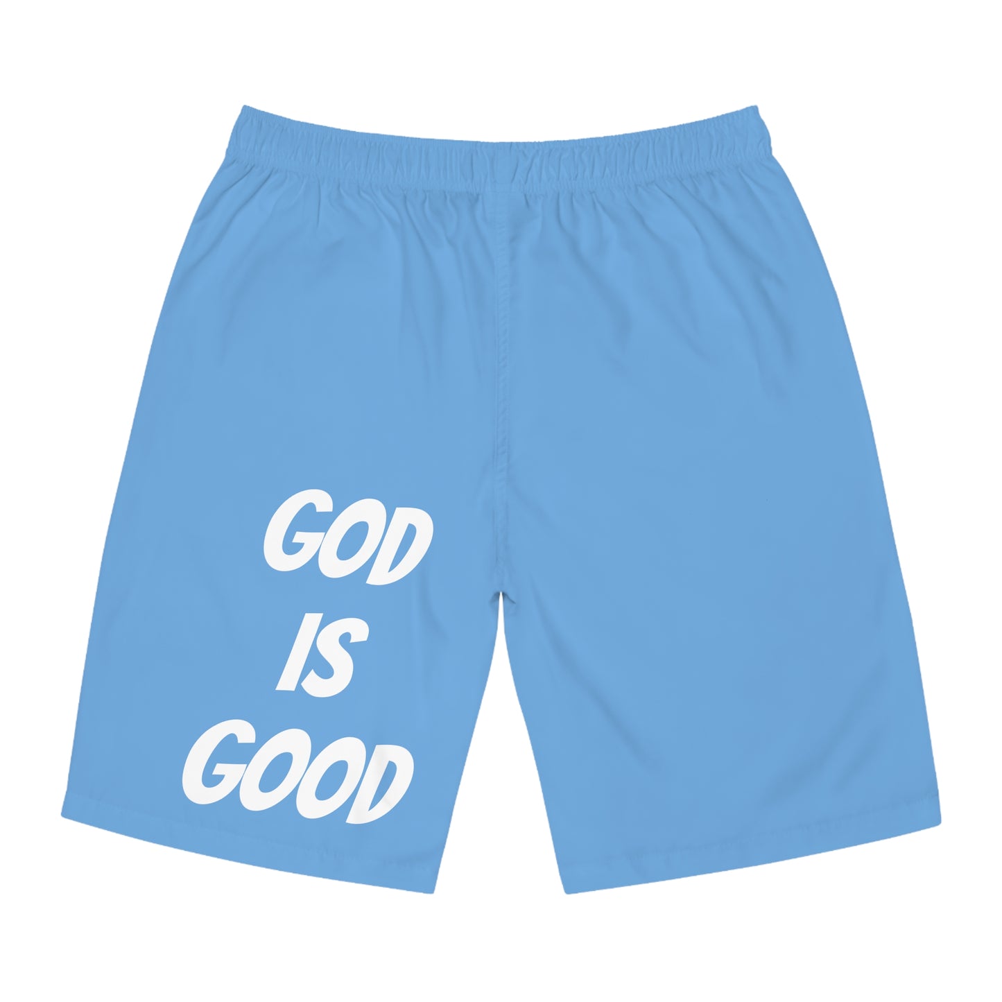 Men's Board Shorts (AOP) - GOOD MORNING JESUS - BABY BLUE