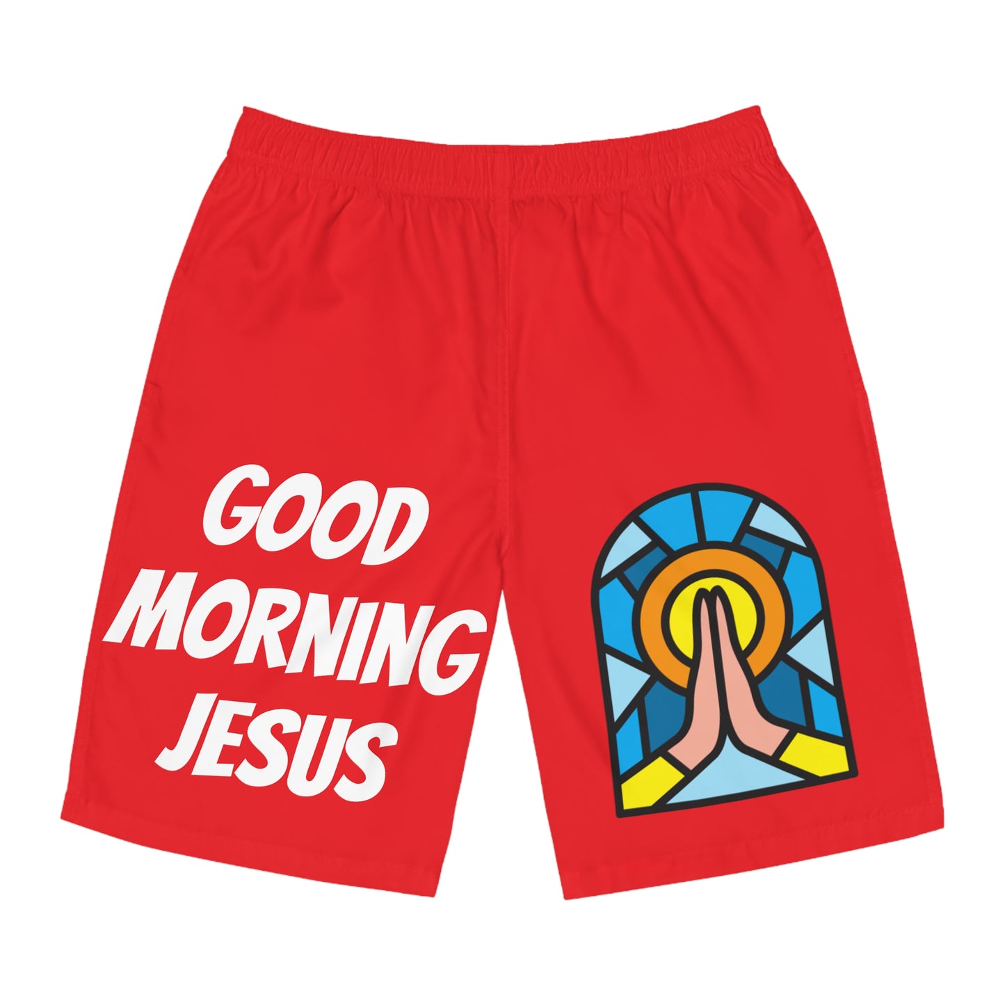 Men's Board Shorts (AOP) - GOOD MORNING JESUS - RED