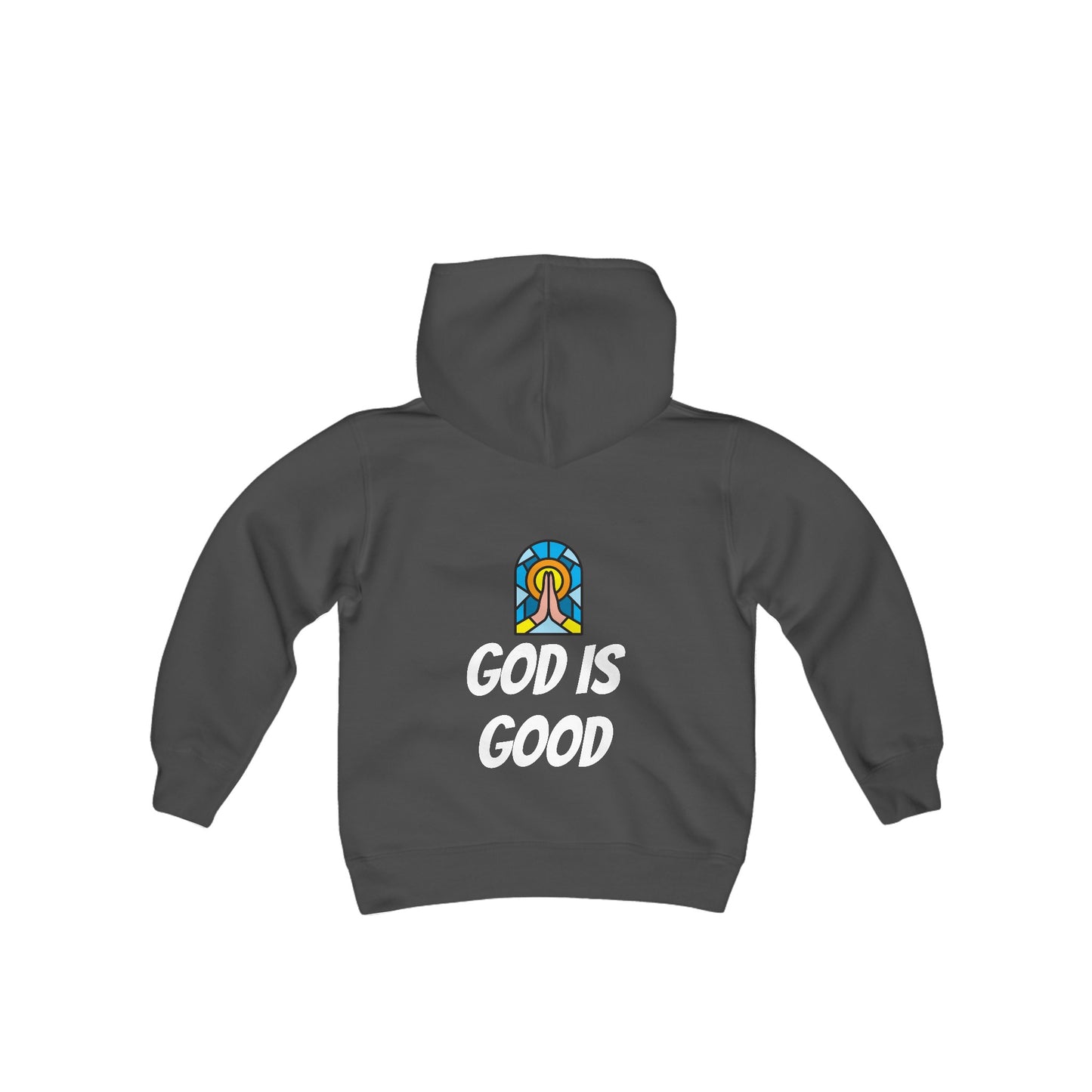 Youth Heavy Blend Hooded Sweatshirt - Black Writing - GOOD MORNING JESUS - NAVY BLUE