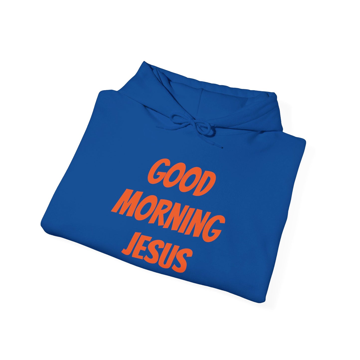 Unisex Heavy Blend™ Hooded Sweatshirt - Orange Writing - GOOD MORNING JESUS