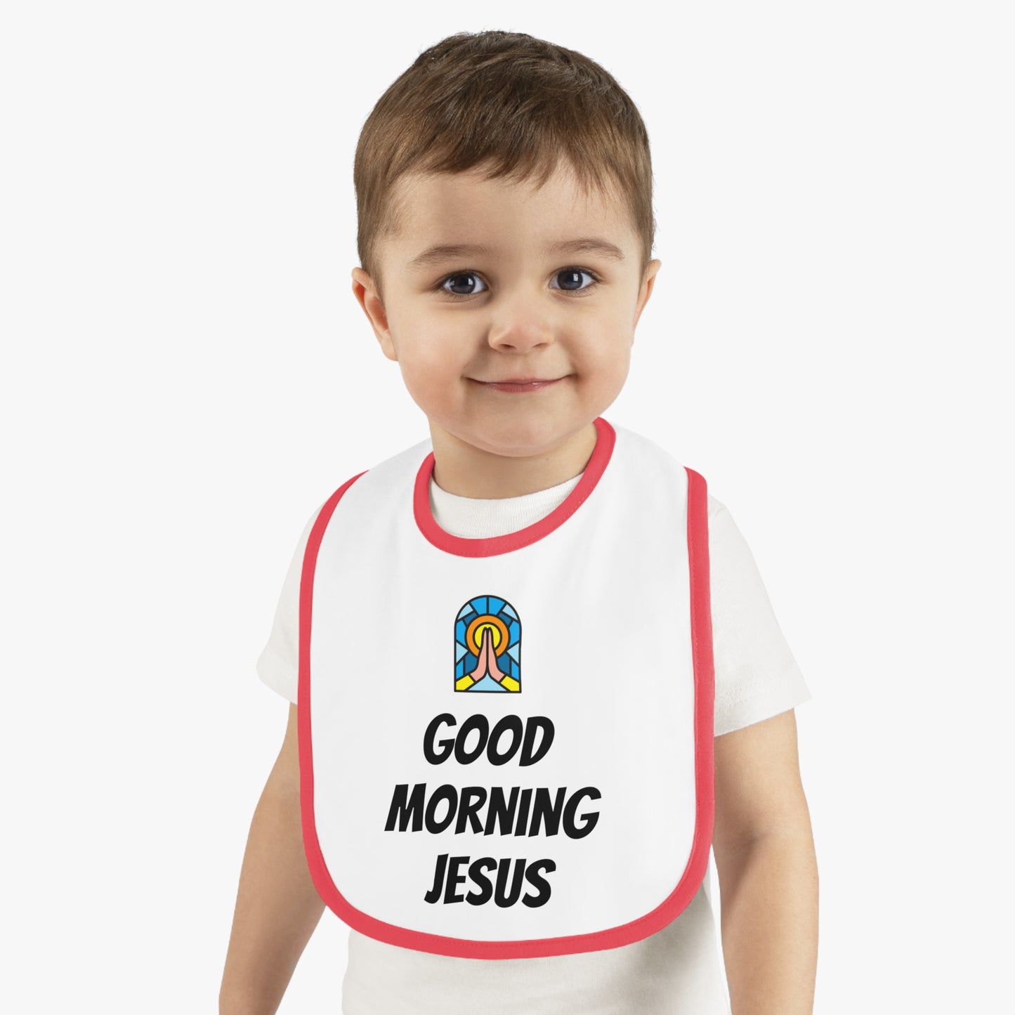 Baby Contrast Trim Jersey Bib - GOOD MORNING JESUS