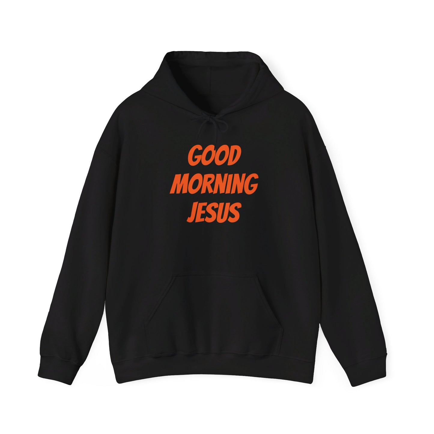Unisex Heavy Blend™ Hooded Sweatshirt - Orange Writing - GOOD MORNING JESUS