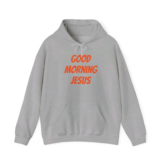 Unisex Heavy Blend™ Hooded Sweatshirt - Orange Writing - GOOD MORNING JESUS