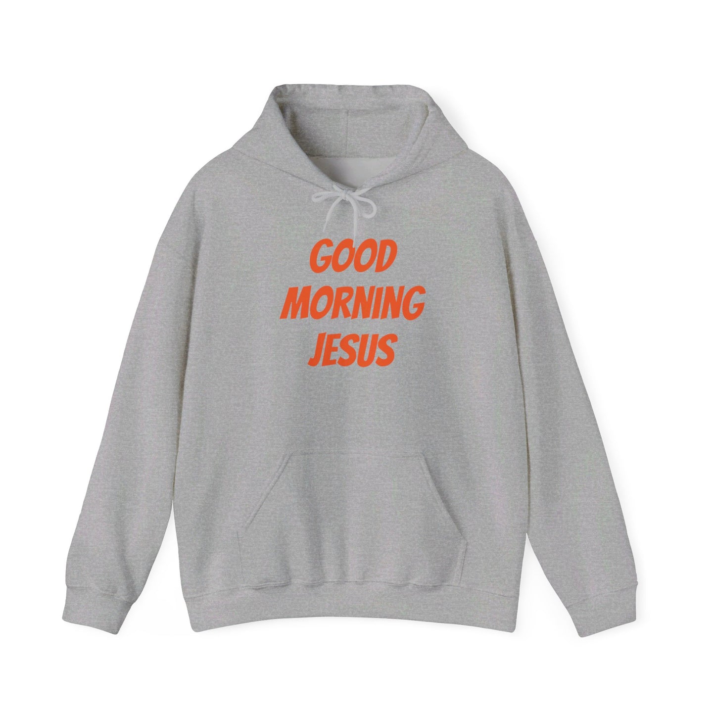 Unisex Heavy Blend™ Hooded Sweatshirt - Orange Writing - GOOD MORNING JESUS