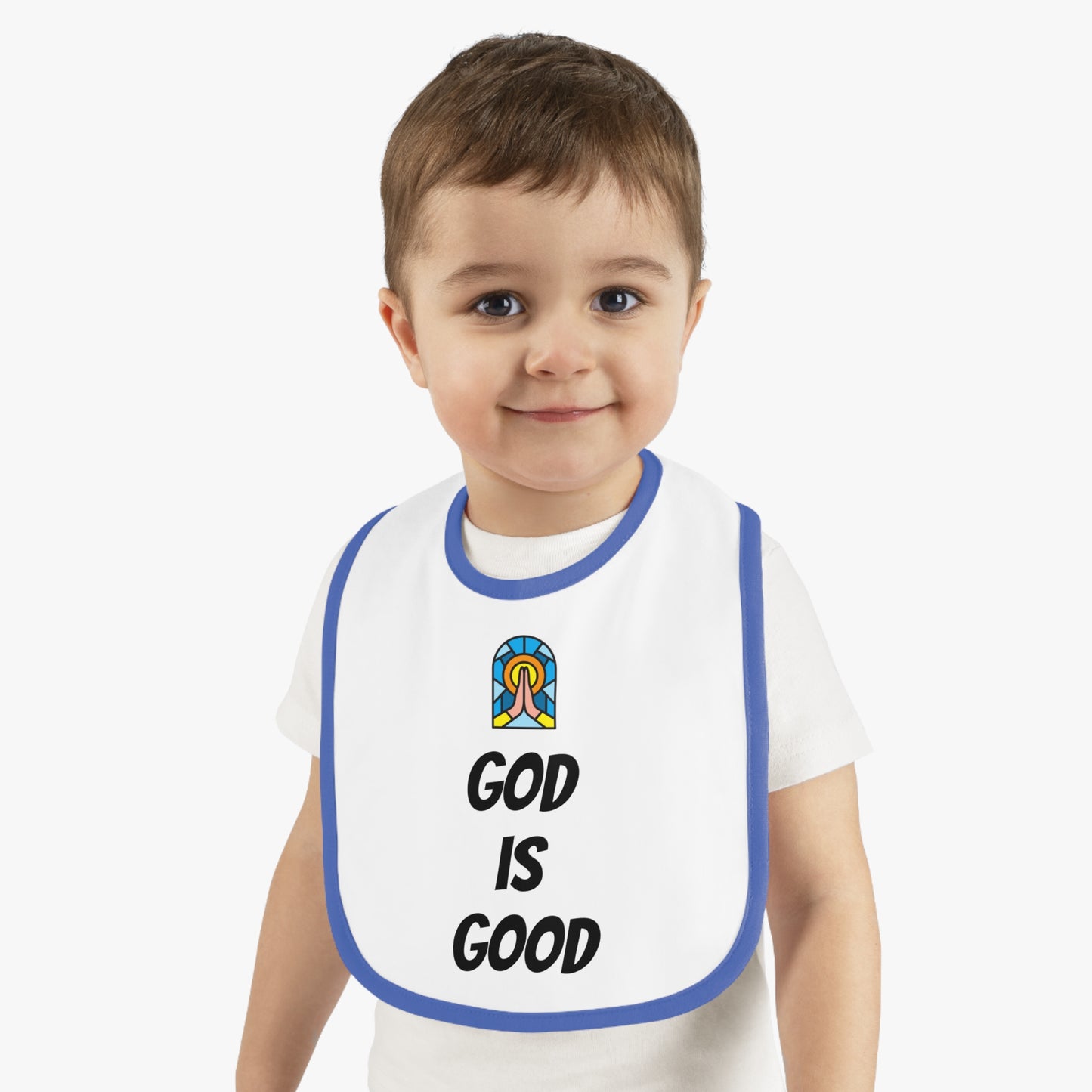 Baby Contrast Trim Jersey Bib - GOD IS GOOD