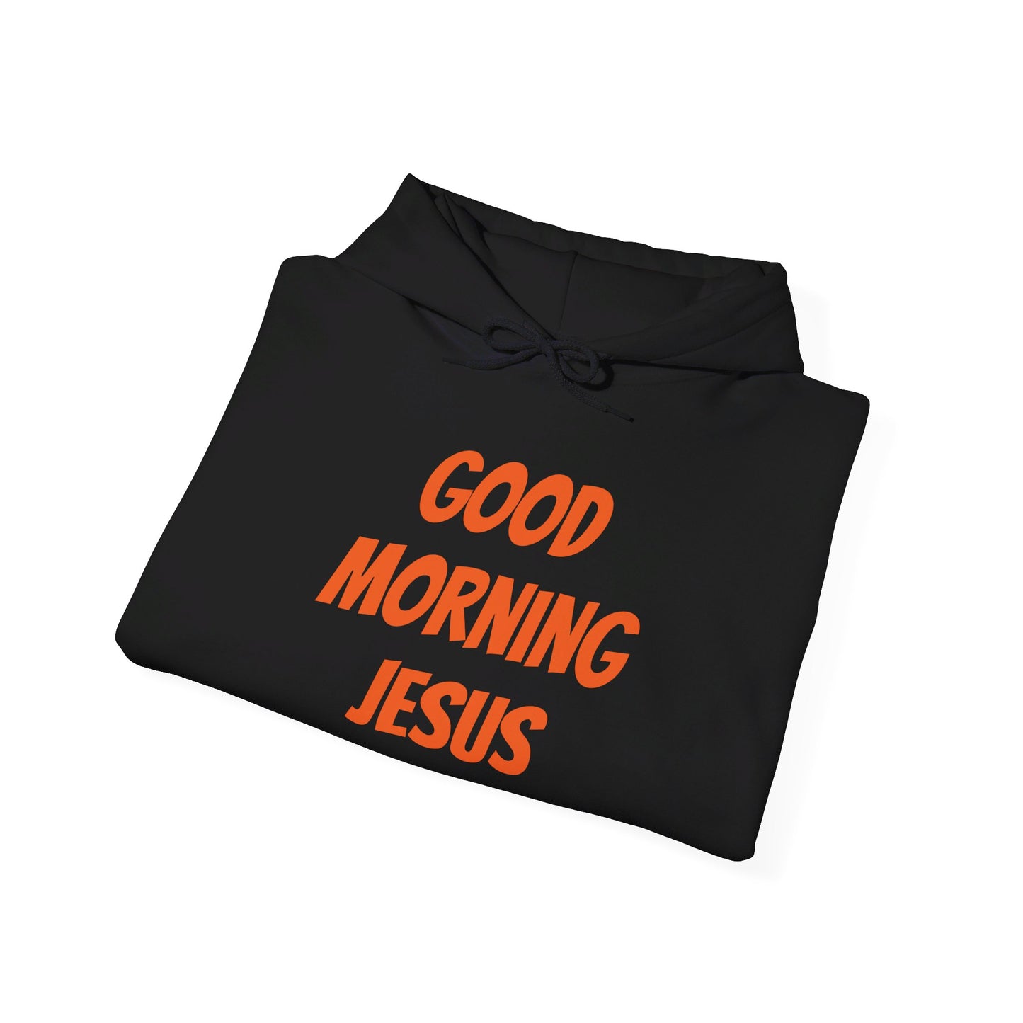 Unisex Heavy Blend™ Hooded Sweatshirt - Orange Writing - GOOD MORNING JESUS