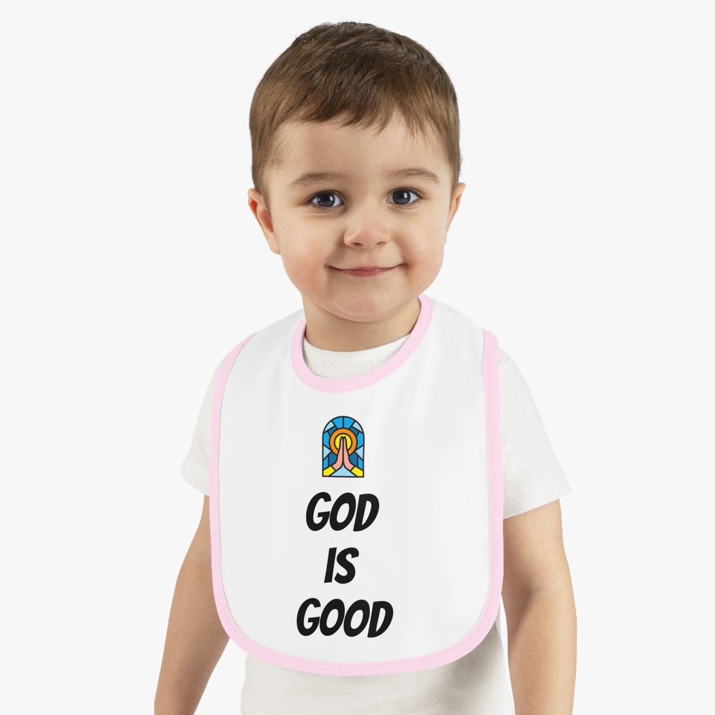 Baby Contrast Trim Jersey Bib - GOD IS GOOD