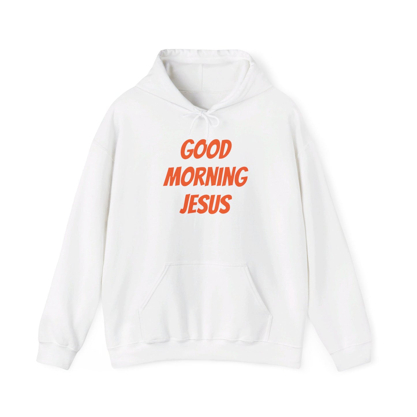 Unisex Heavy Blend™ Hooded Sweatshirt - Orange Writing - GOOD MORNING JESUS