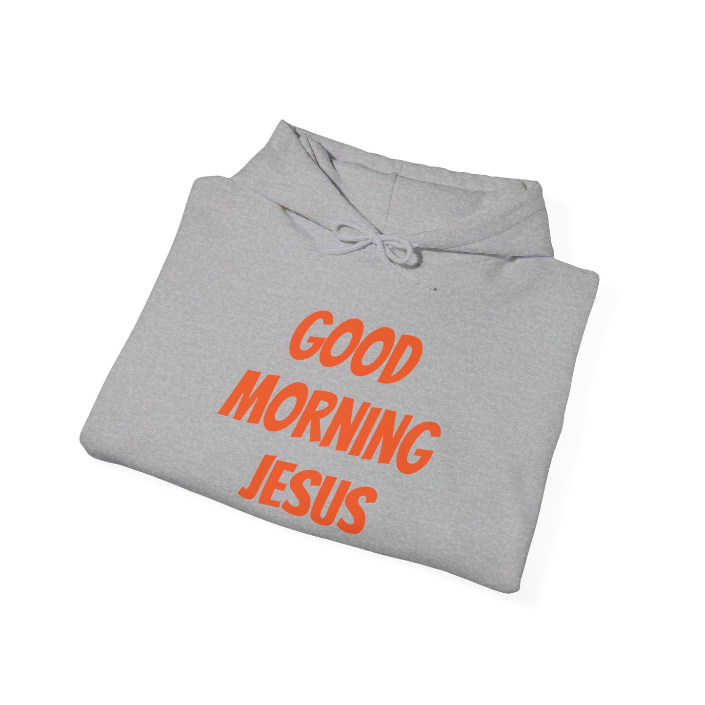 Unisex Heavy Blend™ Hooded Sweatshirt - Orange Writing - GOOD MORNING JESUS