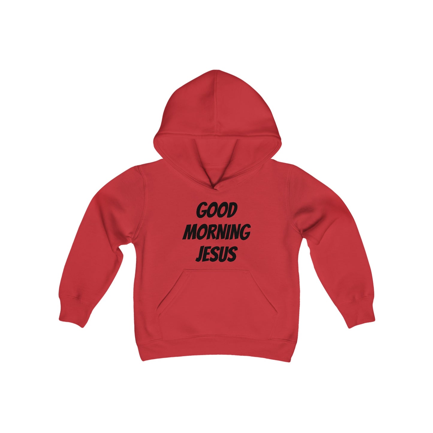 Youth Heavy Blend Hooded Sweatshirt - Black Writing - GOOD MORNING JESUS - PINK