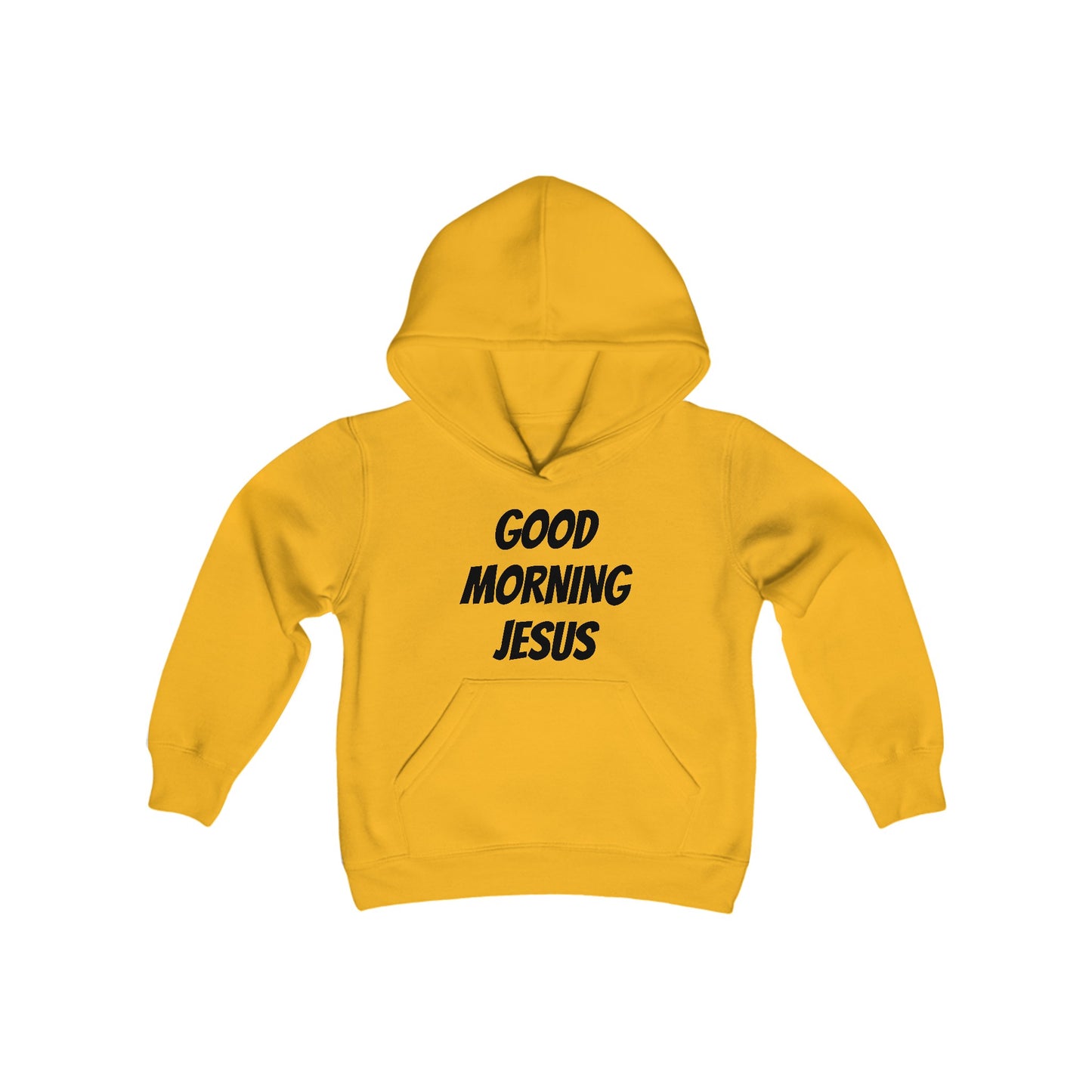 Youth Heavy Blend Hooded Sweatshirt - Black Writing - GOOD MORNING JESUS - PINK