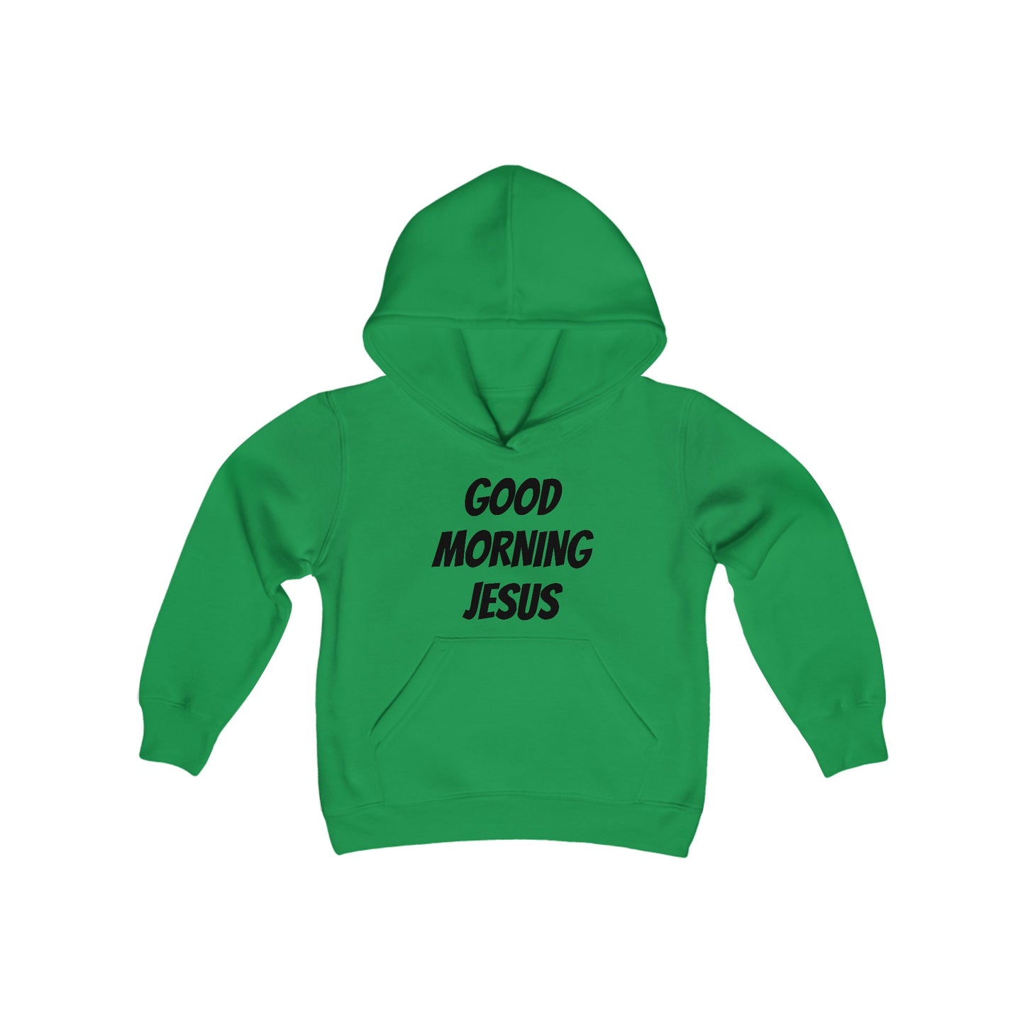 Youth Heavy Blend Hooded Sweatshirt - Black Writing - GOOD MORNING JESUS - PINK
