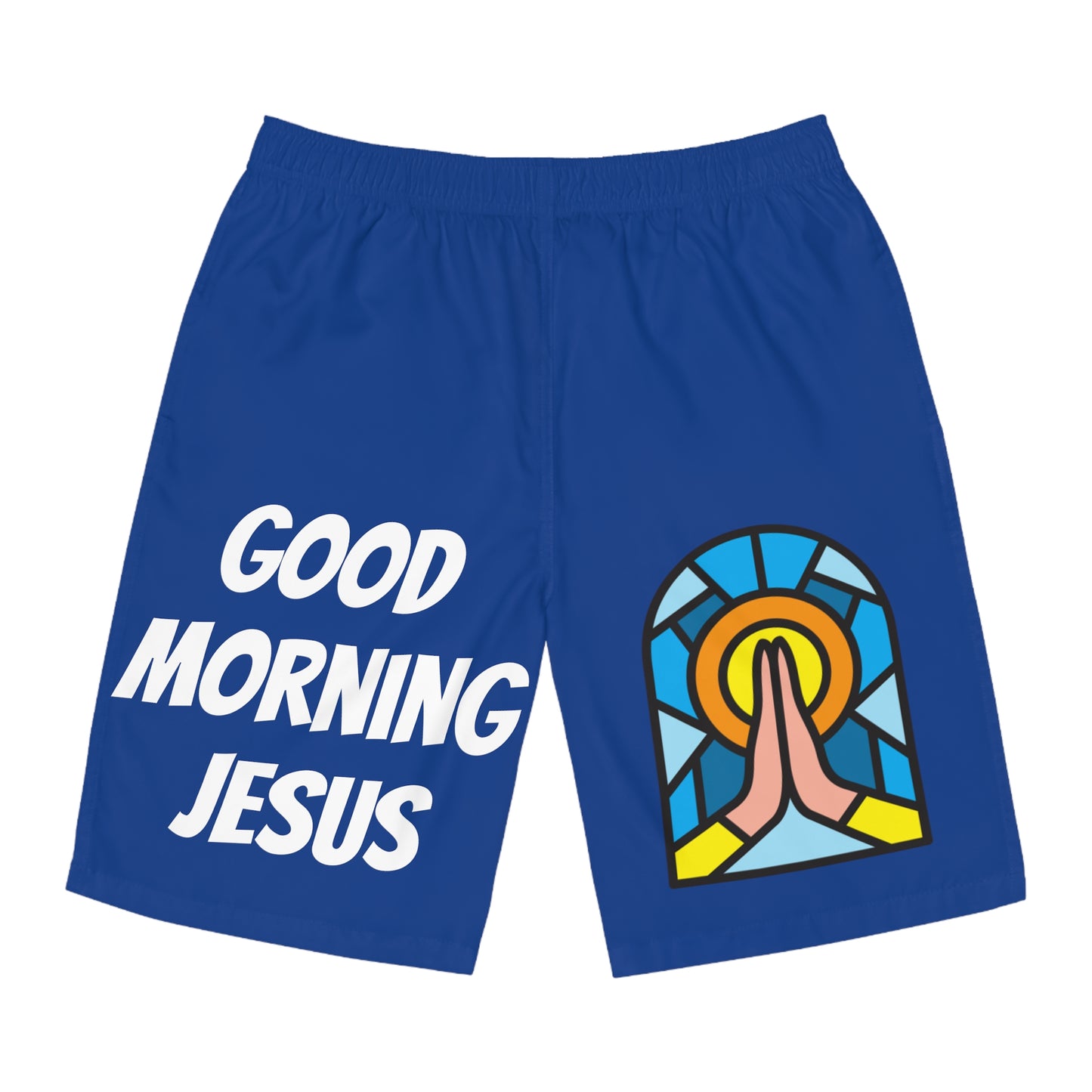 Men's Board Shorts (AOP) - GOOD MORNING JESUS - DARK BLUE