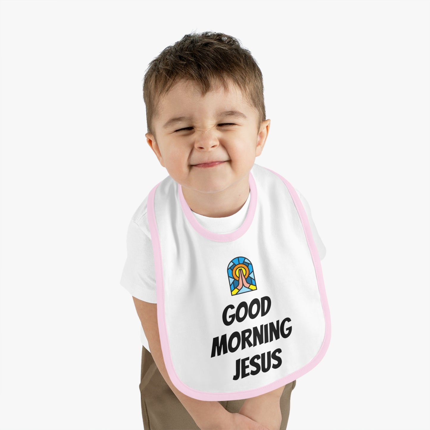 Baby Contrast Trim Jersey Bib - GOOD MORNING JESUS