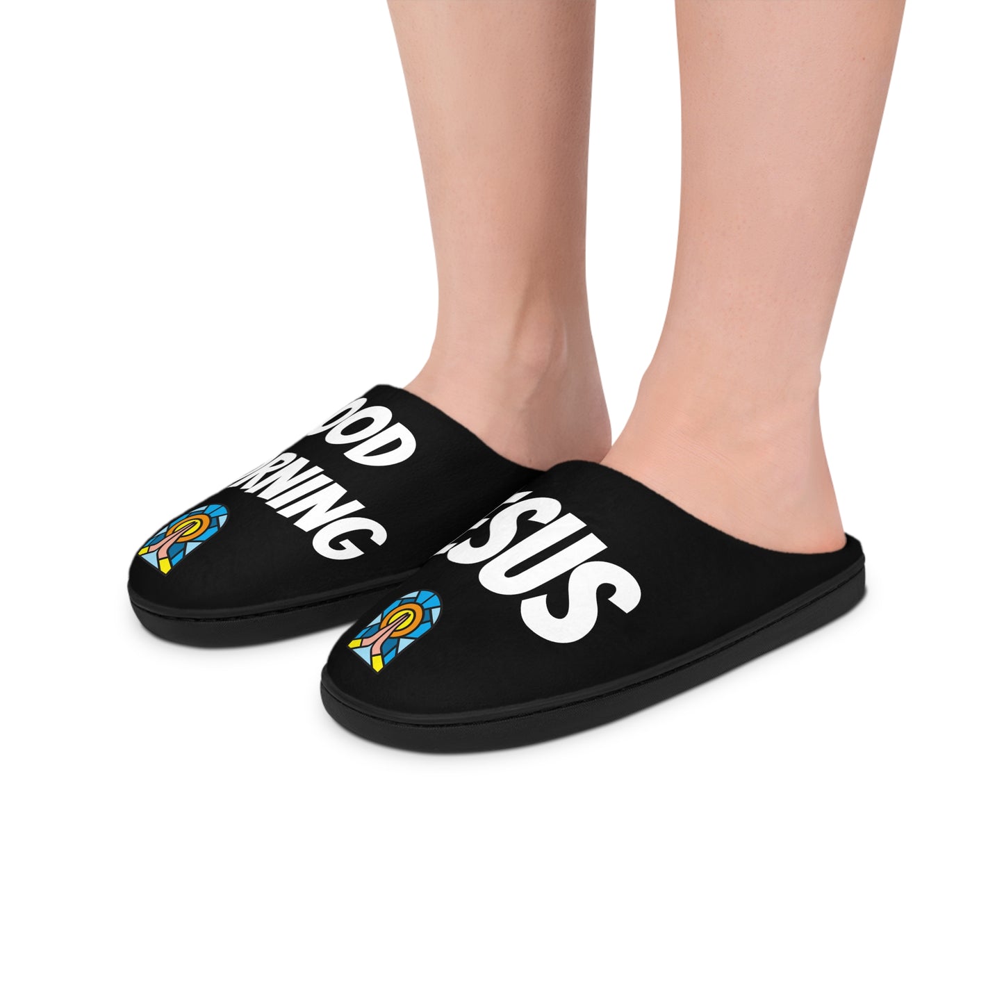 Men's Indoor Slippers - GOOD MORNING JESUS - BLACK