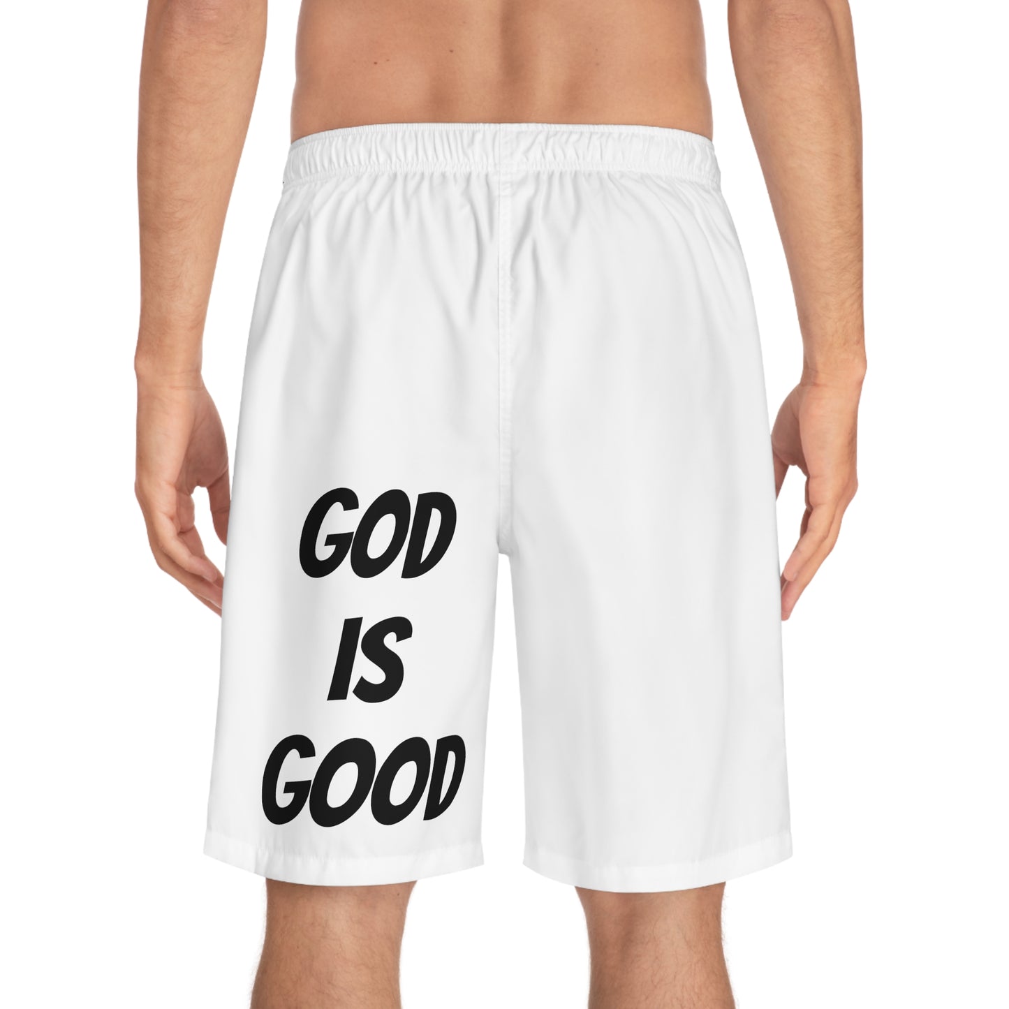 Men's Board Shorts (AOP) - GOOD MORNING JESUS - WHITE