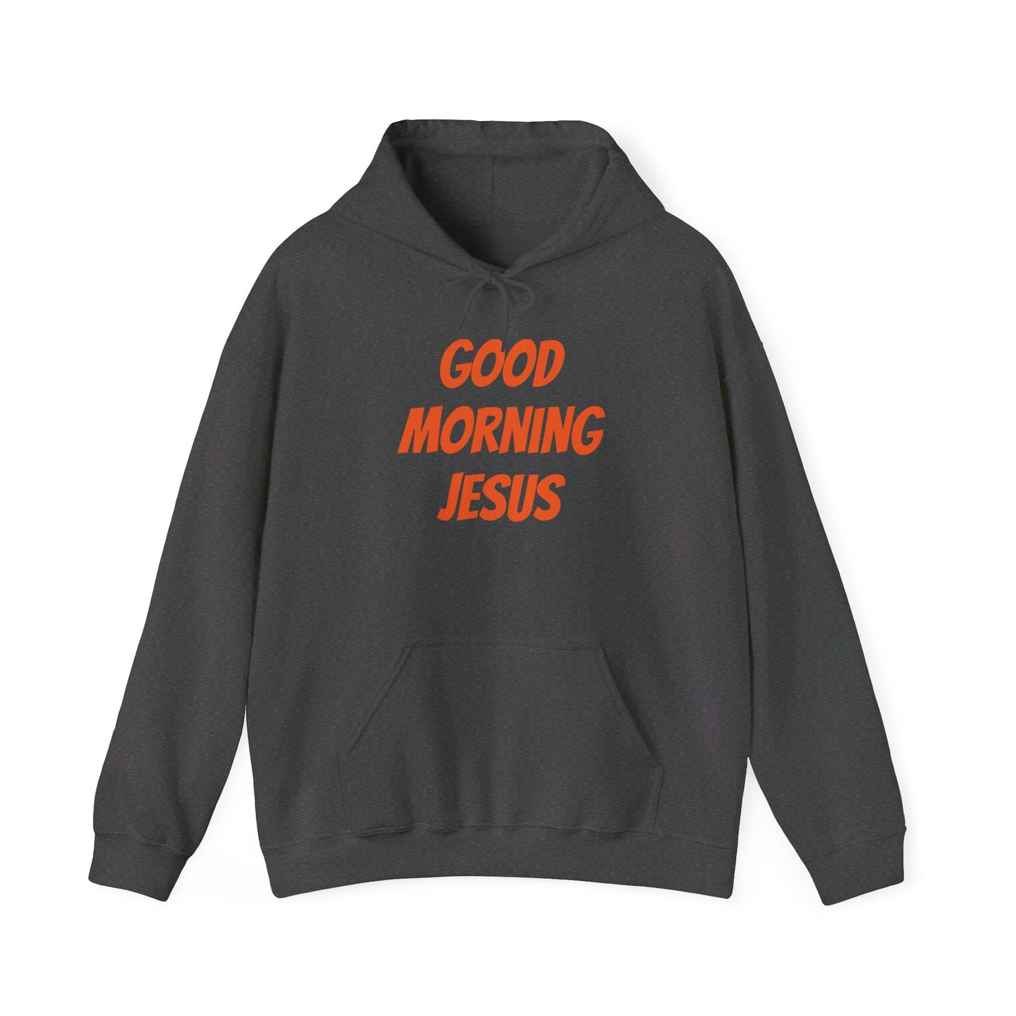 Unisex Heavy Blend™ Hooded Sweatshirt - Orange Writing - GOOD MORNING JESUS