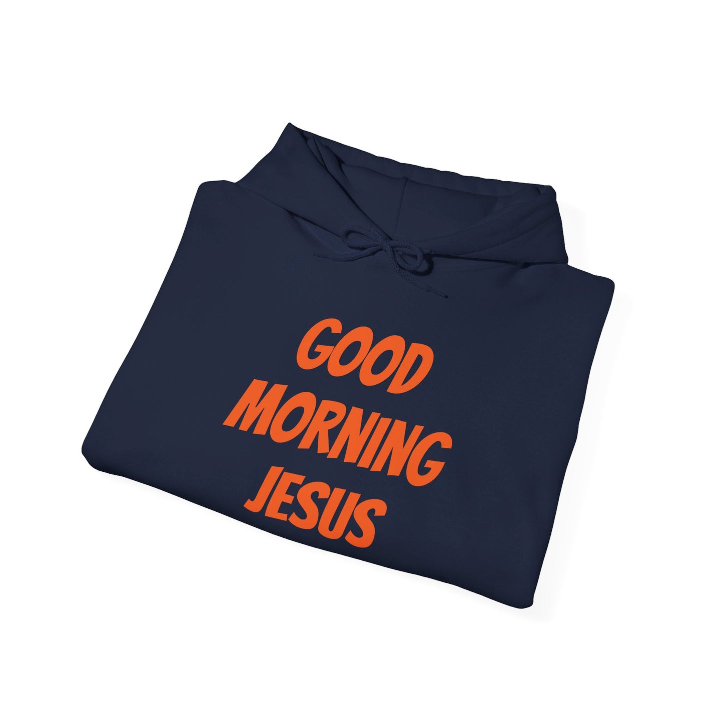 Unisex Heavy Blend™ Hooded Sweatshirt - Orange Writing - GOOD MORNING JESUS