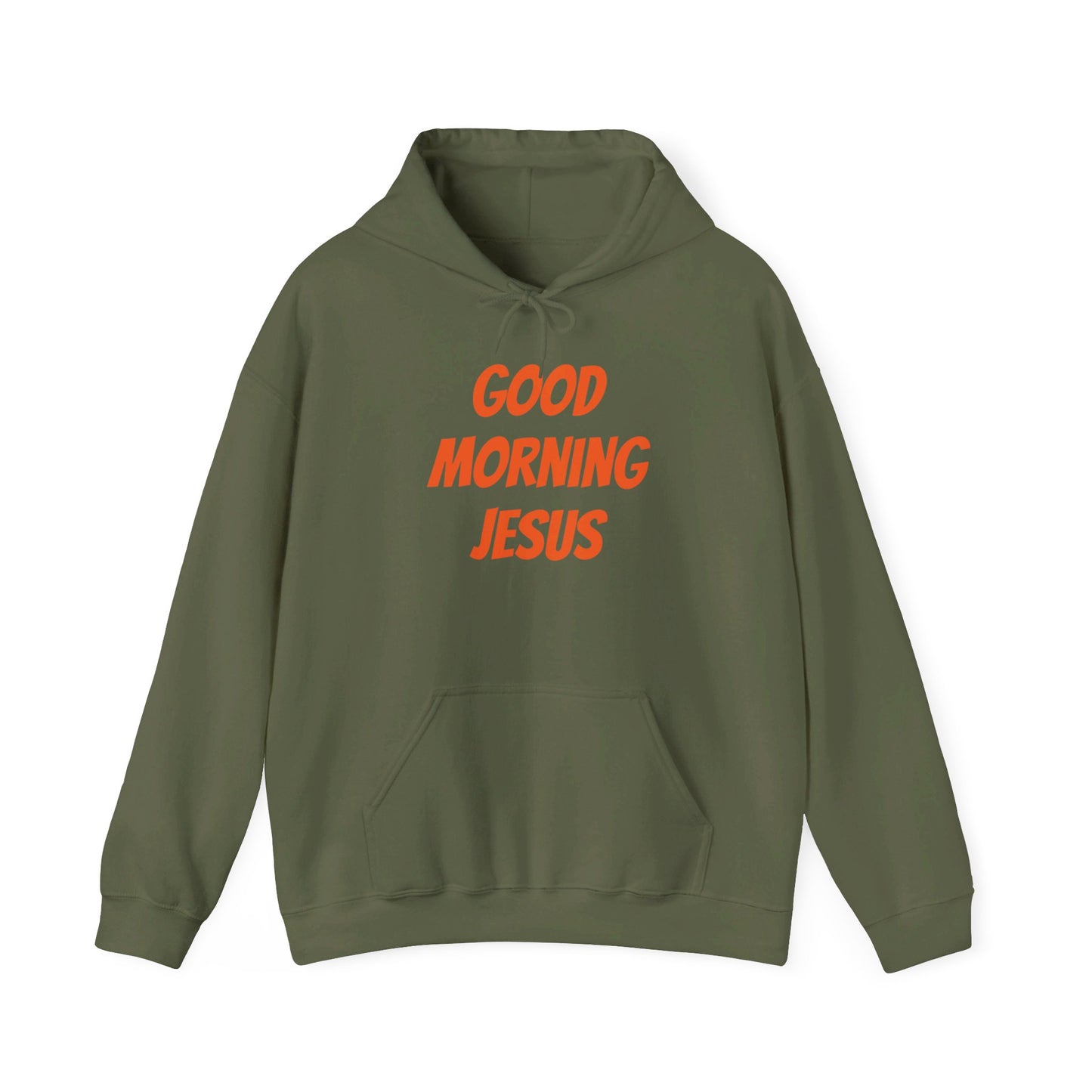 Unisex Heavy Blend™ Hooded Sweatshirt - Orange Writing - GOOD MORNING JESUS